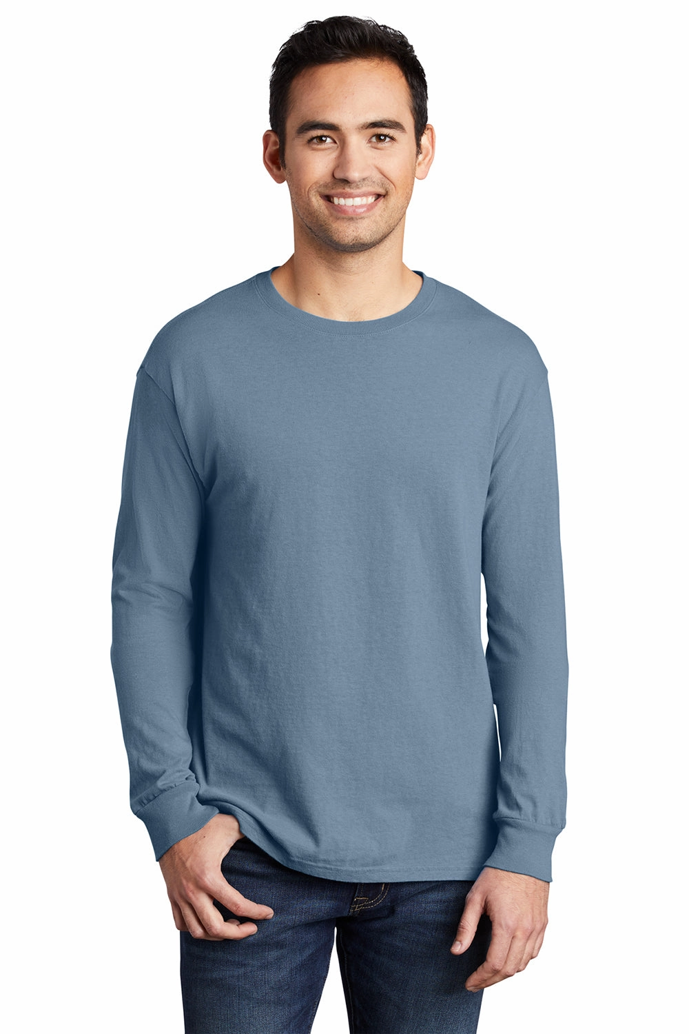 Port & Company Mens Beach Wash Long Sleeve Crewneck T-Shirt - Denim Blue