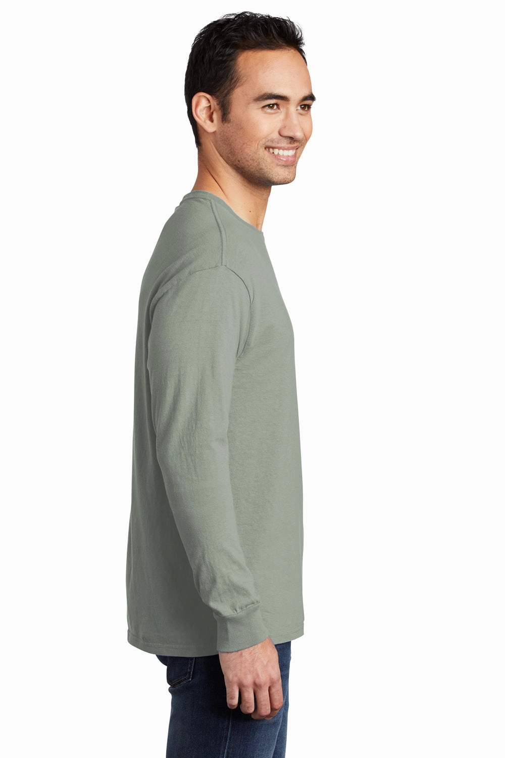 Port & Company Mens Beach Wash Long Sleeve Crewneck T-Shirt - Dove Grey