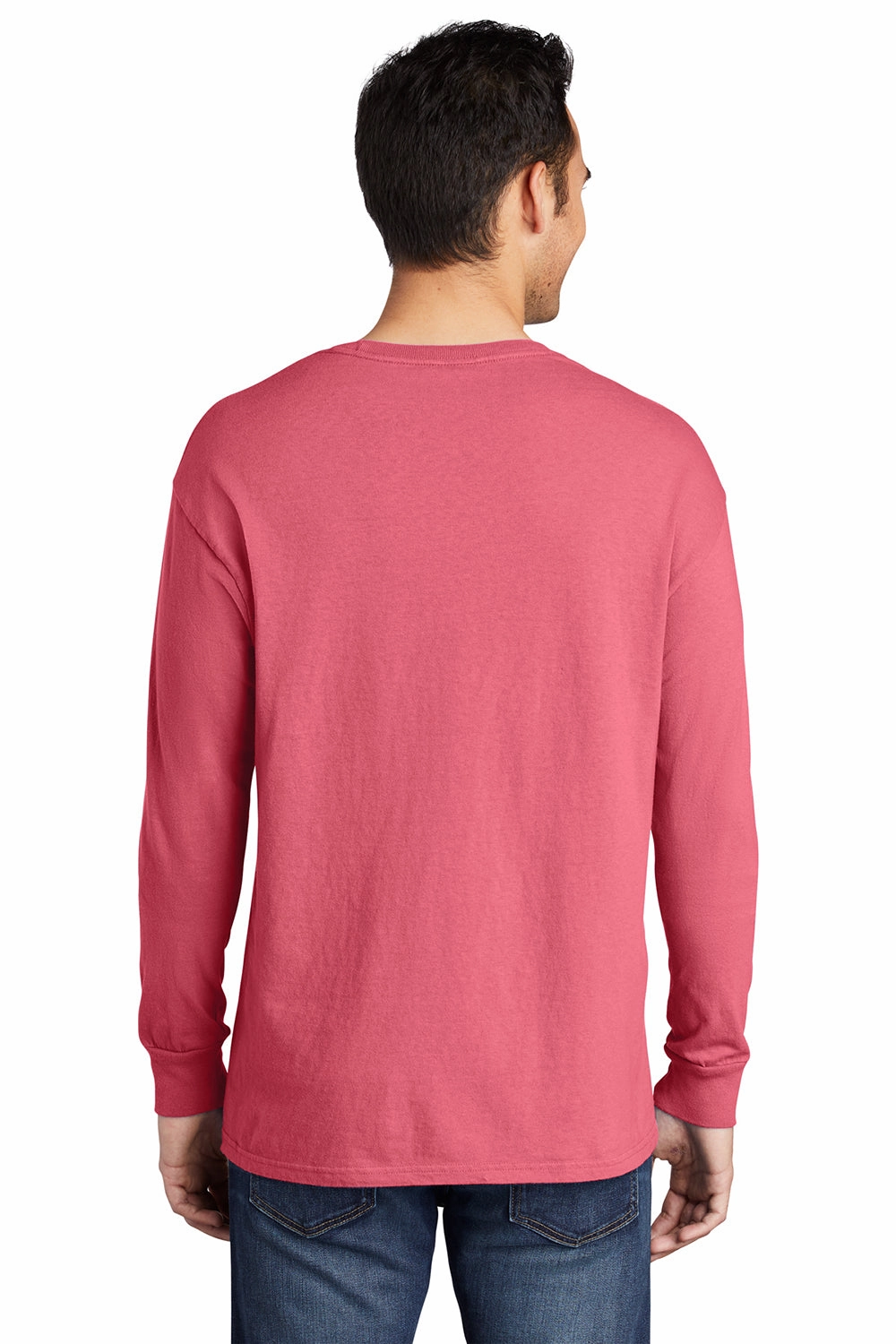 Port & Company Mens Beach Wash Long Sleeve Crewneck T-Shirt - Fruit Punch Pink