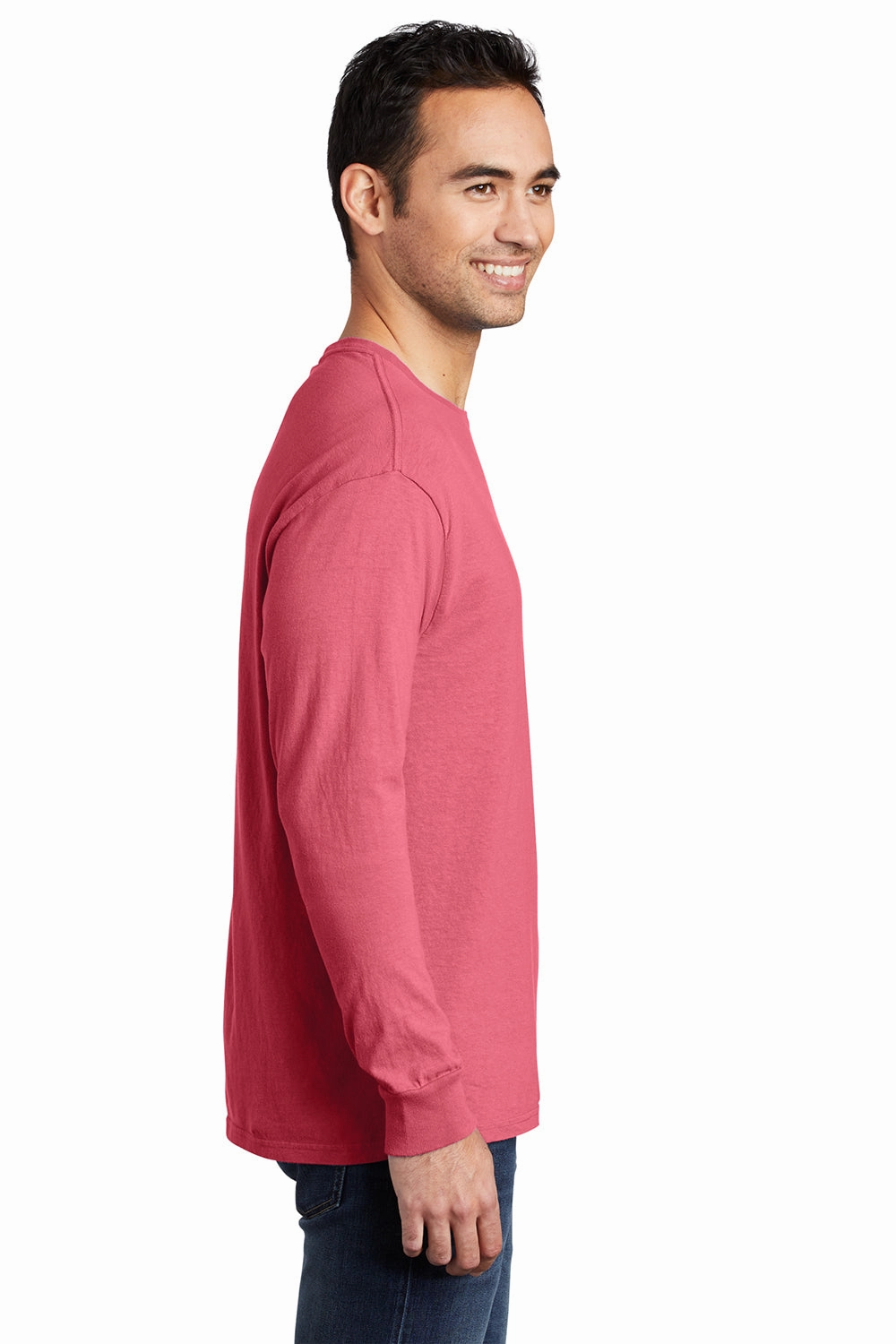 Port & Company Mens Beach Wash Long Sleeve Crewneck T-Shirt - Fruit Punch Pink