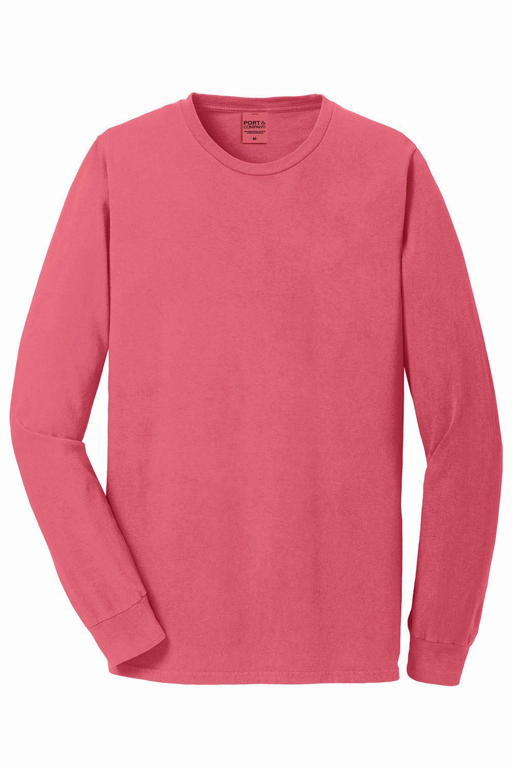 Port & Company Mens Beach Wash Long Sleeve Crewneck T-Shirt - Fruit Punch Pink