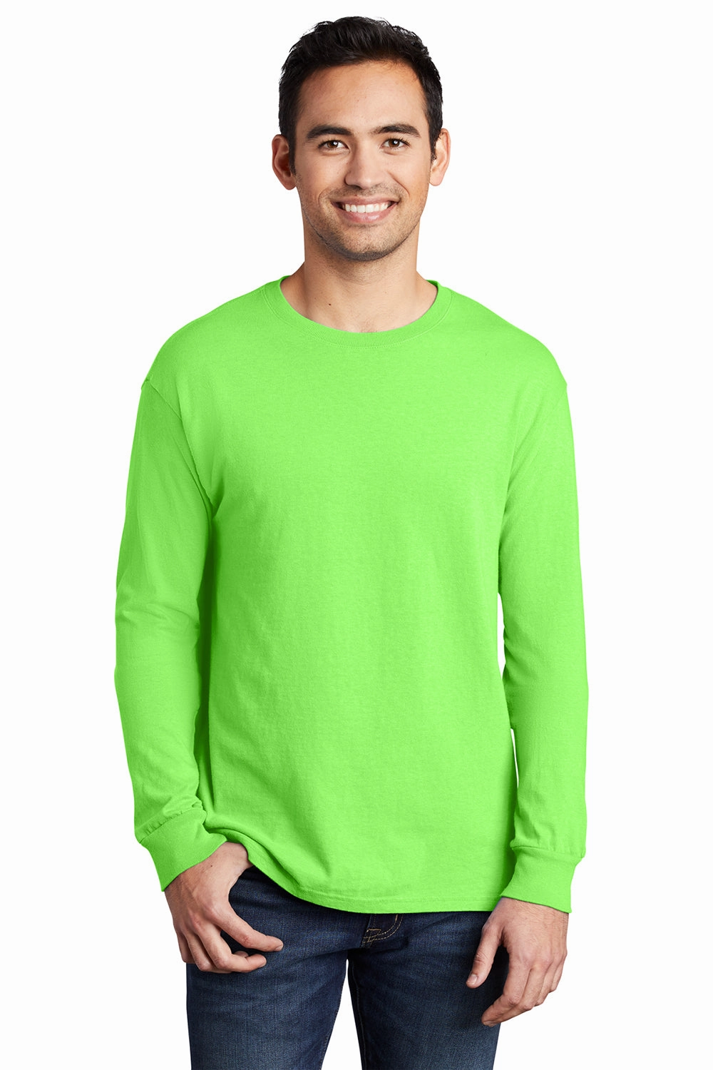 Port & Company Mens Beach Wash Long Sleeve Crewneck T-Shirt - Neon Green