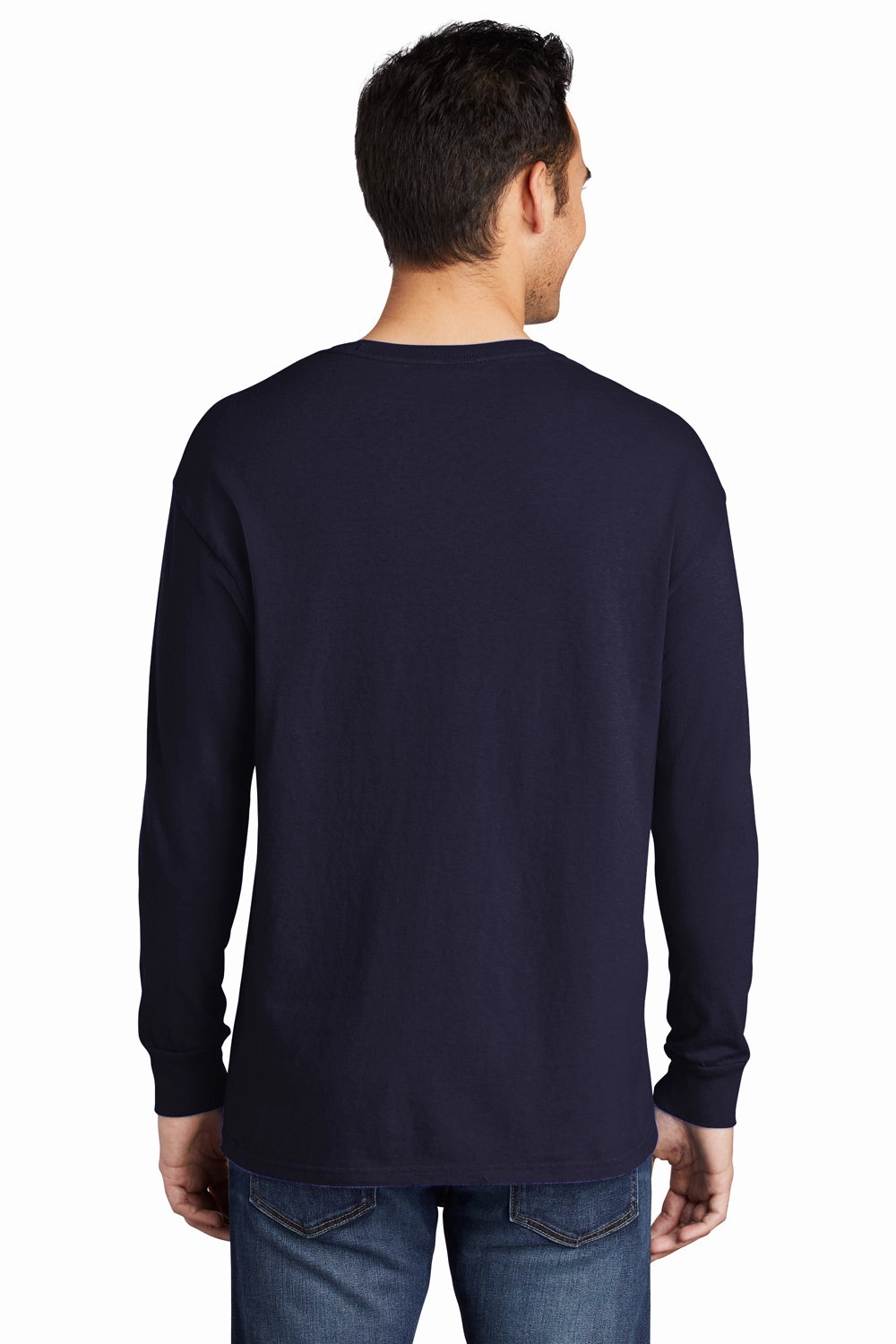 Port & Company Mens Beach Wash Long Sleeve Crewneck T-Shirt - True Navy Blue