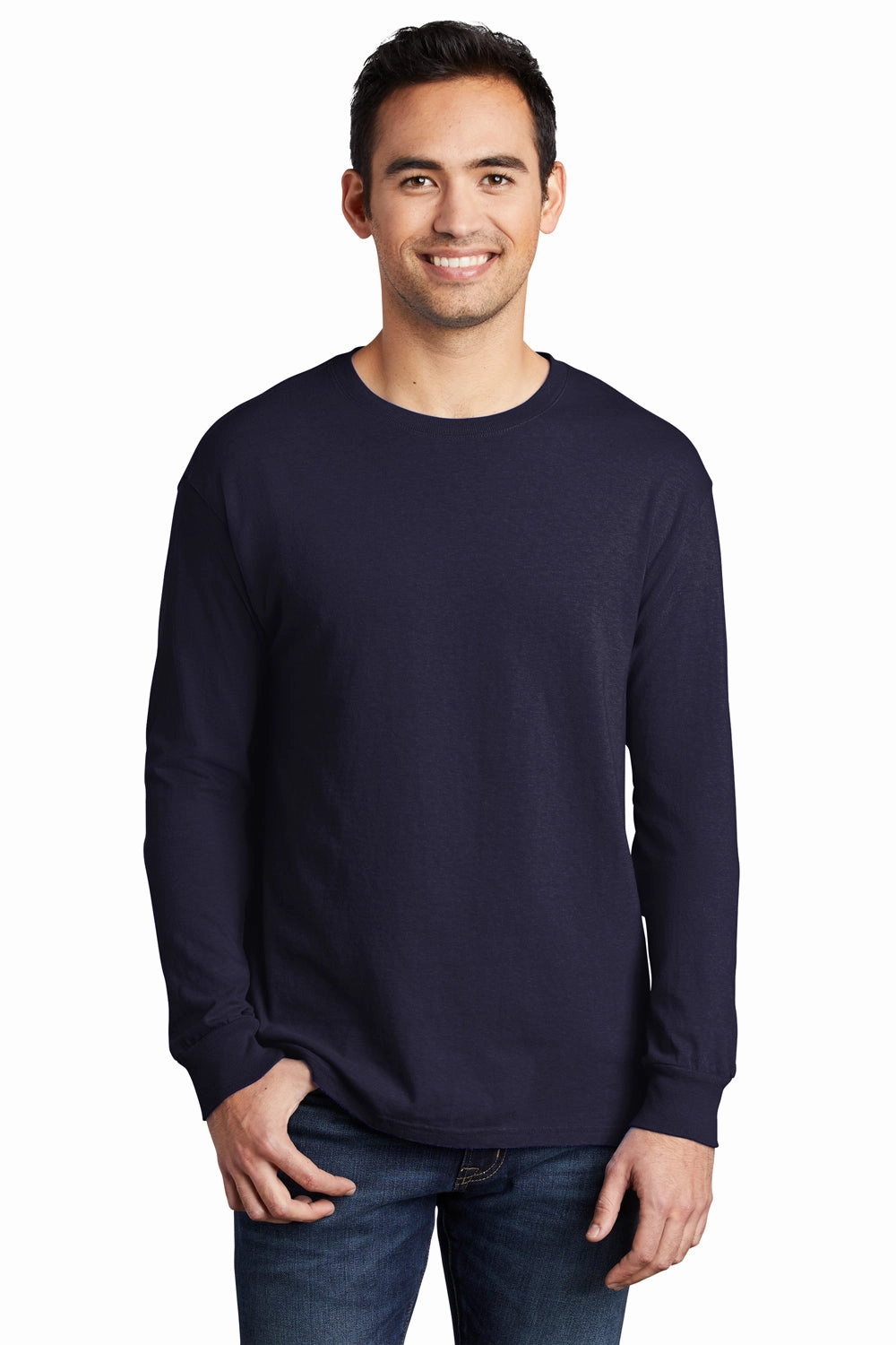 Port & Company Mens Beach Wash Long Sleeve Crewneck T-Shirt - True Navy Blue