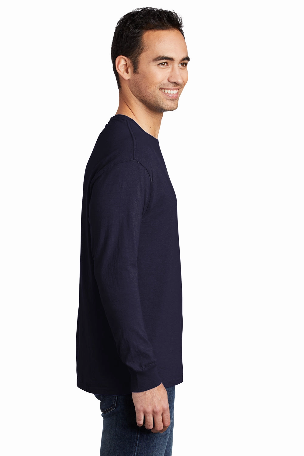 Port & Company Mens Beach Wash Long Sleeve Crewneck T-Shirt - True Navy Blue