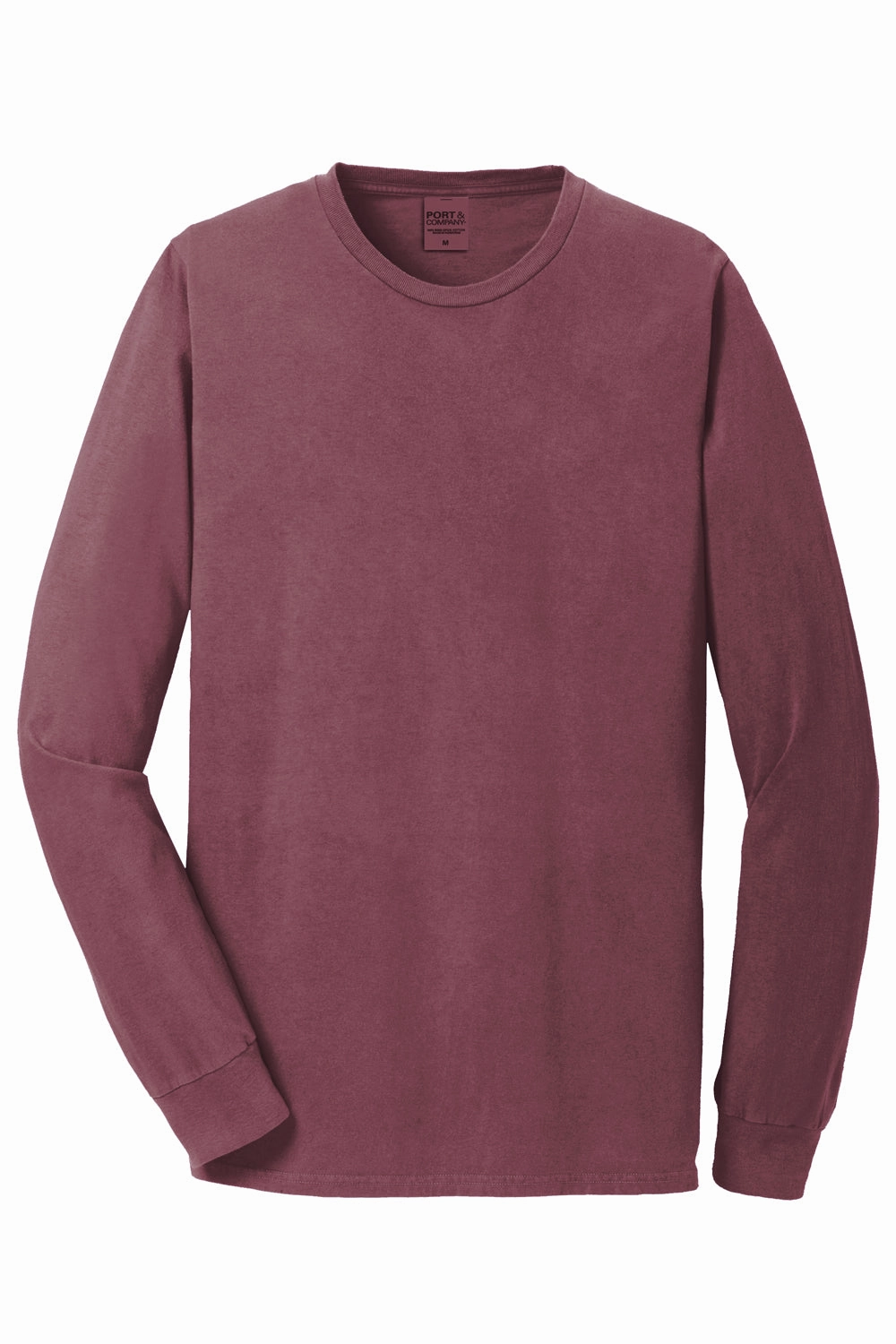 Port & Company Mens Beach Wash Long Sleeve Crewneck T-Shirt - Wineberry