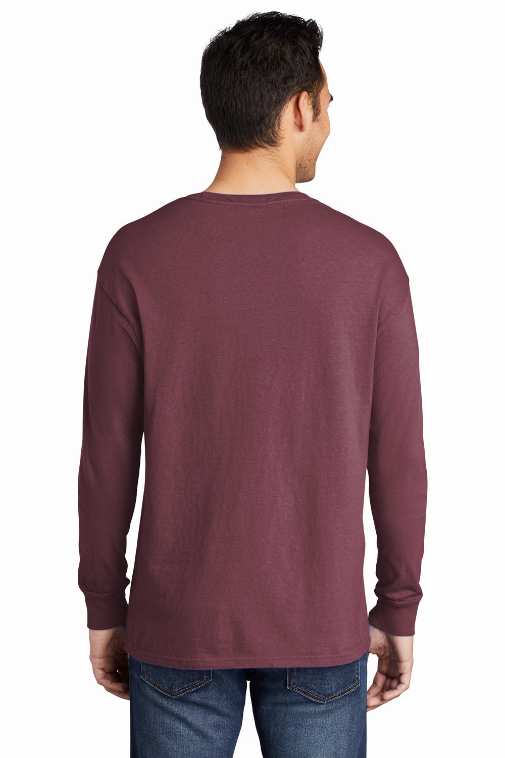 Port & Company Mens Beach Wash Long Sleeve Crewneck T-Shirt - Wineberry