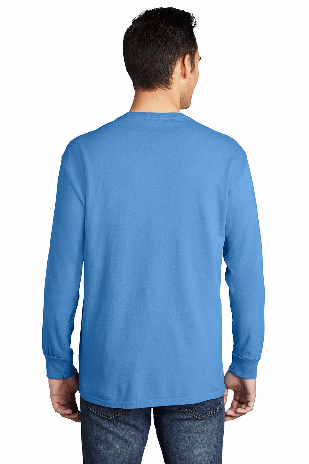 Port & Company Mens Beach Wash Long Sleeve Crewneck T-Shirt w/ Pocket - Blue Moon - Closeout