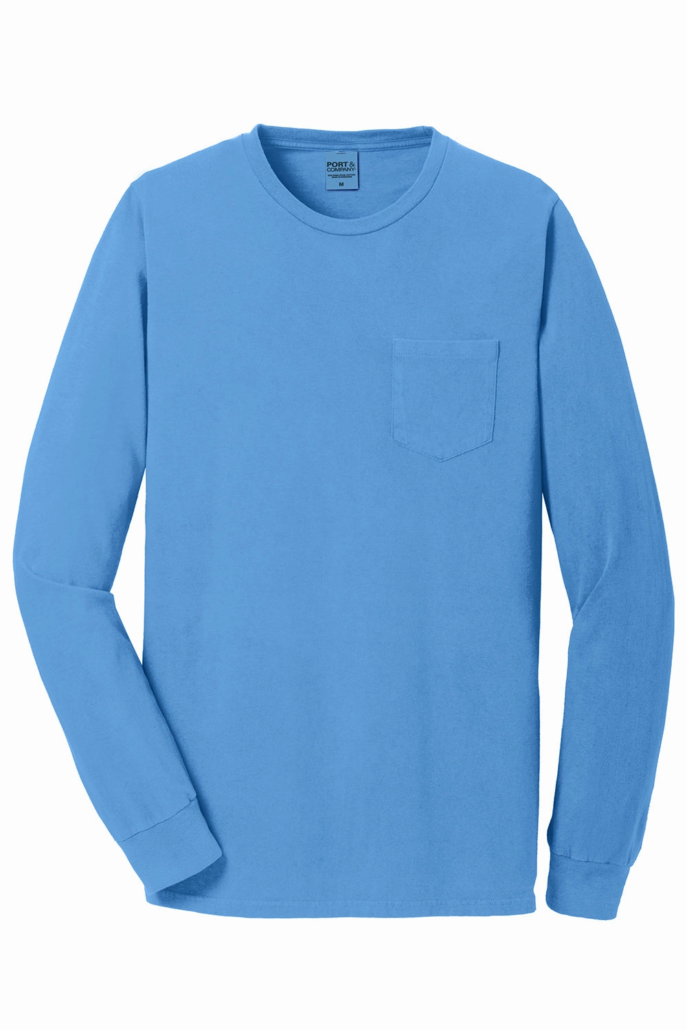 Port & Company Mens Beach Wash Long Sleeve Crewneck T-Shirt w/ Pocket - Blue Moon - Closeout