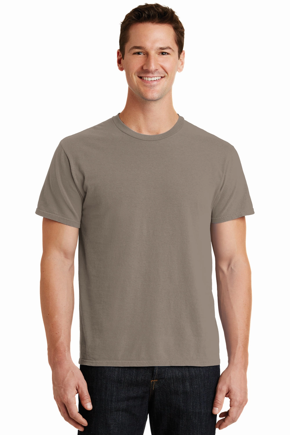Port & Company Mens Beach Wash Short Sleeve Crewneck T-Shirt - Taupe Brown - Closeout