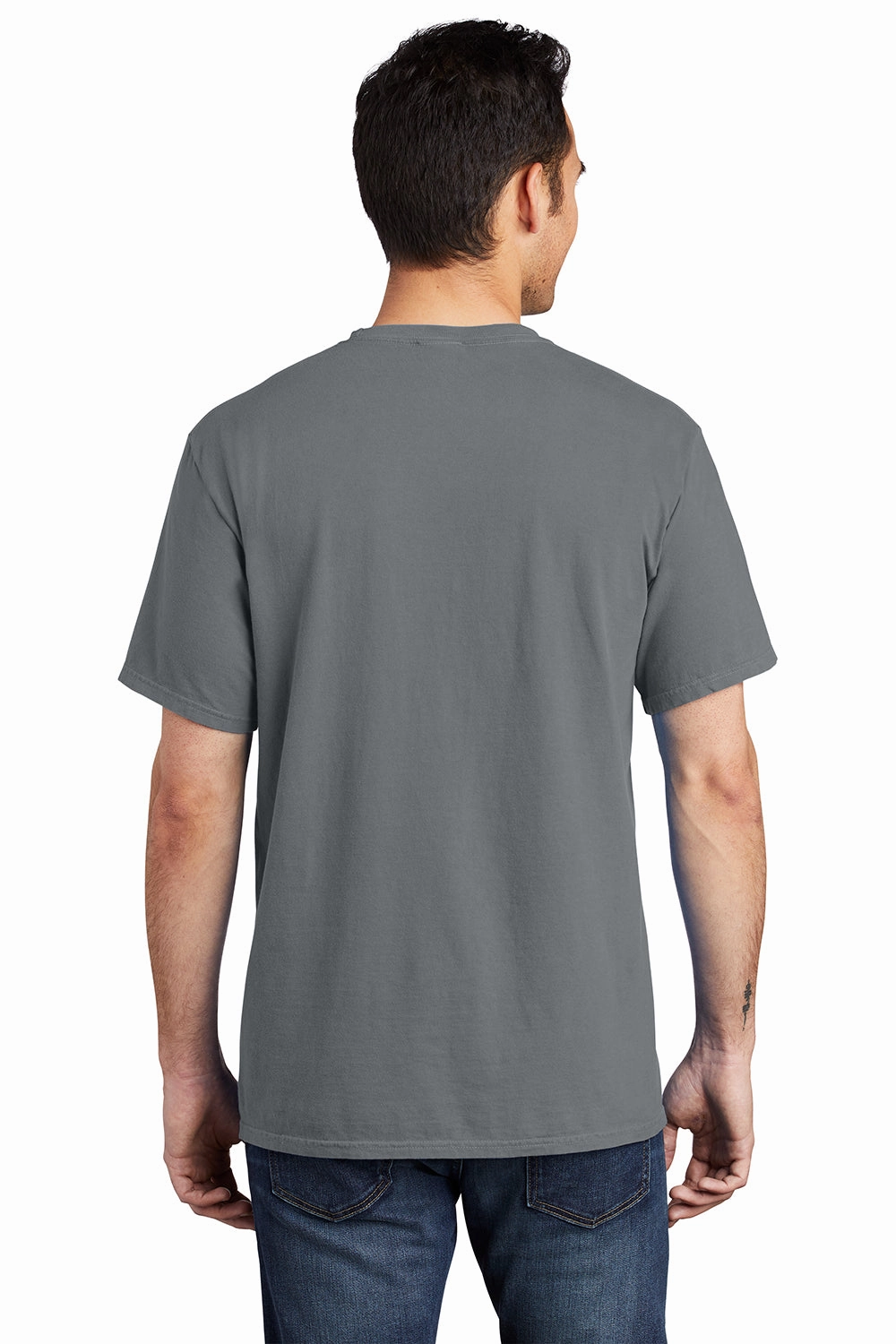 Port & Company Mens Beach Wash Short Sleeve Crewneck T-Shirt w/ Pocket - Coal Grey