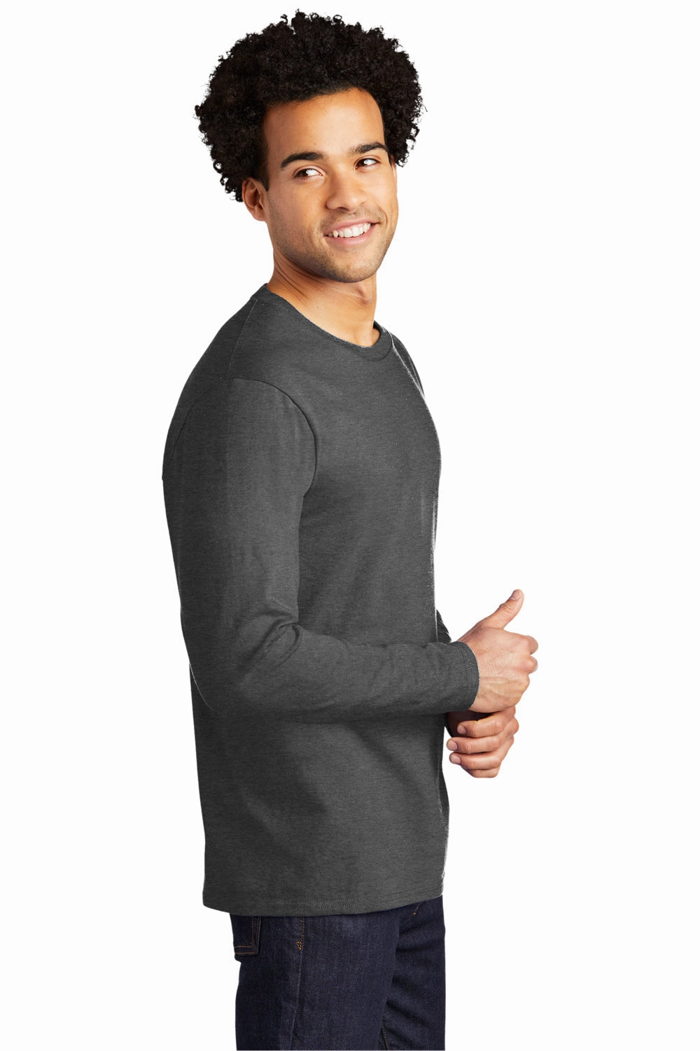 Port & Company Mens Bouncer Long Sleeve Crewneck T-Shirt - Heather Dark Grey