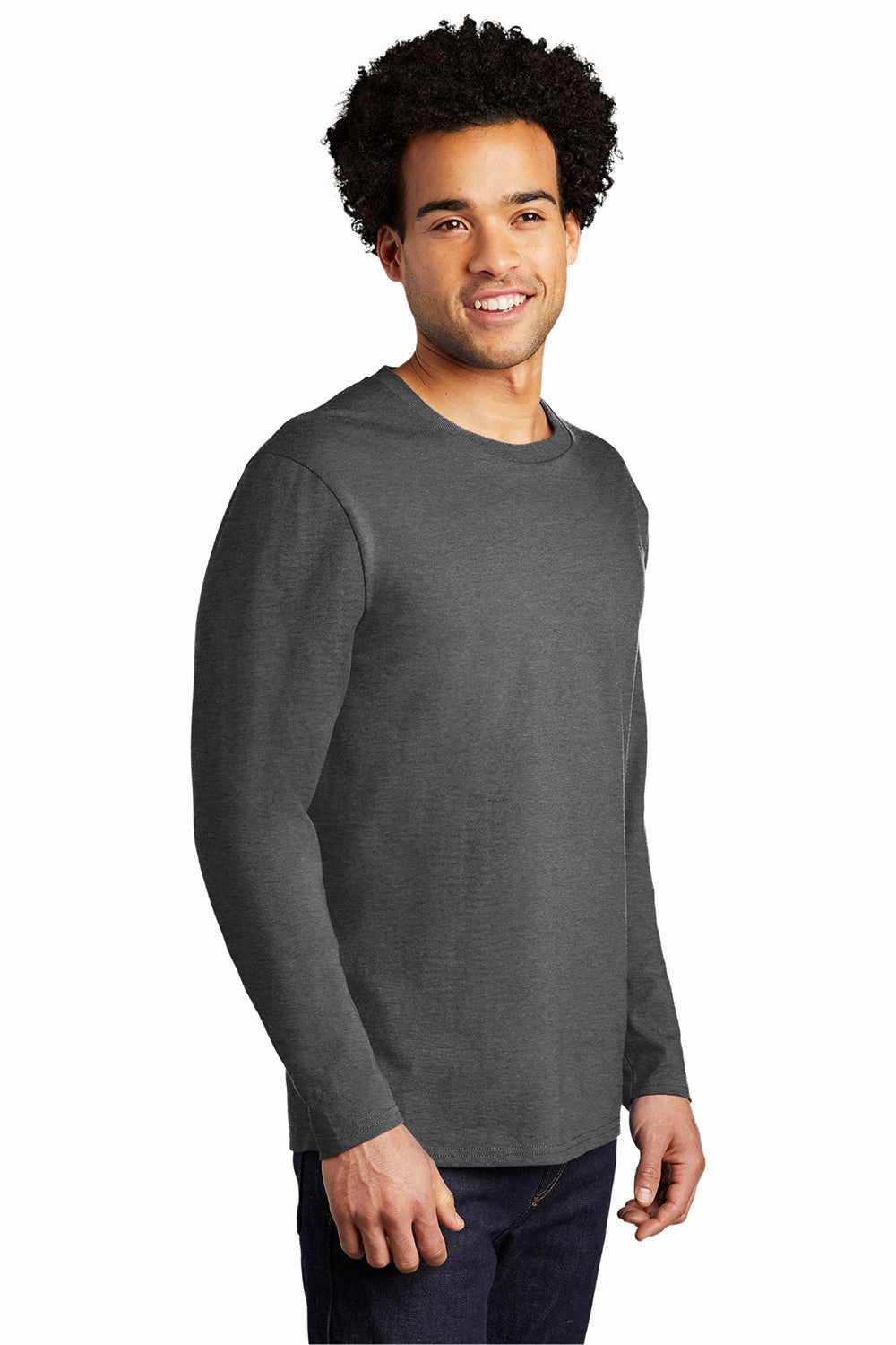 Port & Company Mens Bouncer Long Sleeve Crewneck T-Shirt - Heather Dark Grey
