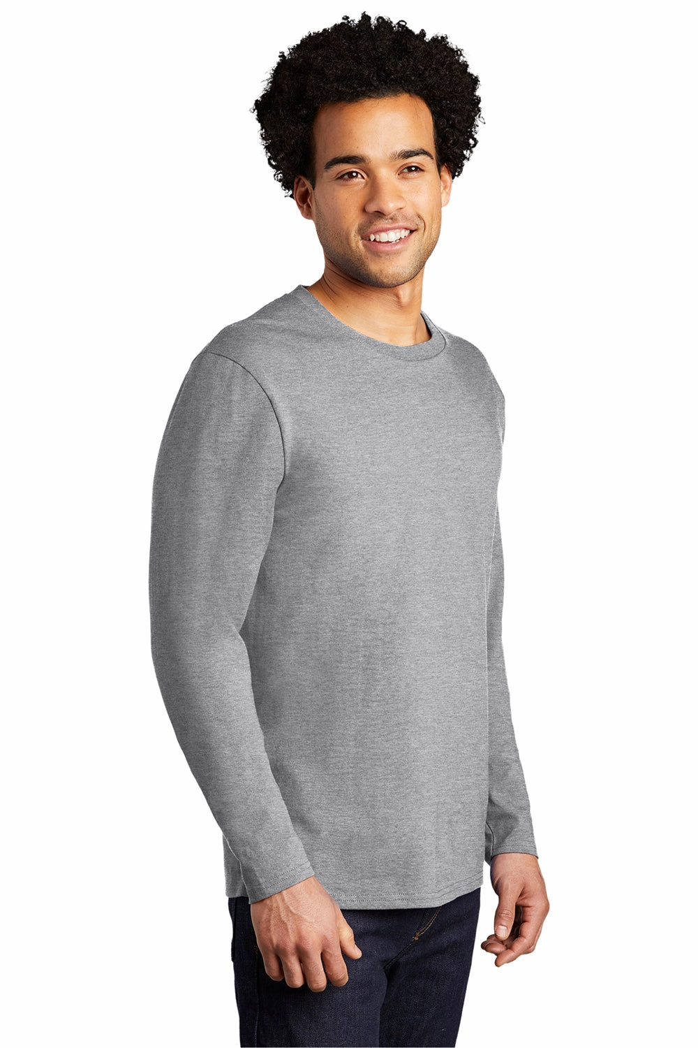 Port & Company Mens Bouncer Long Sleeve Crewneck T-Shirt - Heather Grey