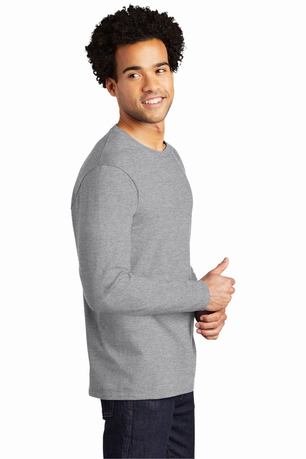 Port & Company Mens Bouncer Long Sleeve Crewneck T-Shirt - Heather Grey