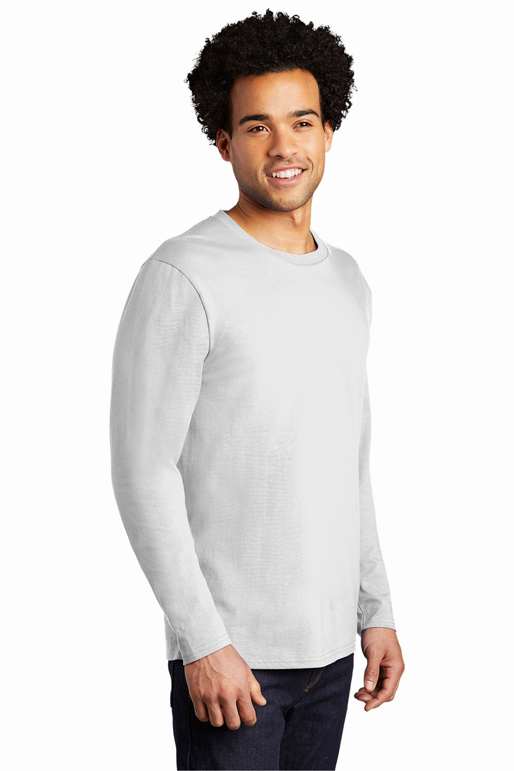 Port & Company Mens Bouncer Long Sleeve Crewneck T-Shirt - White