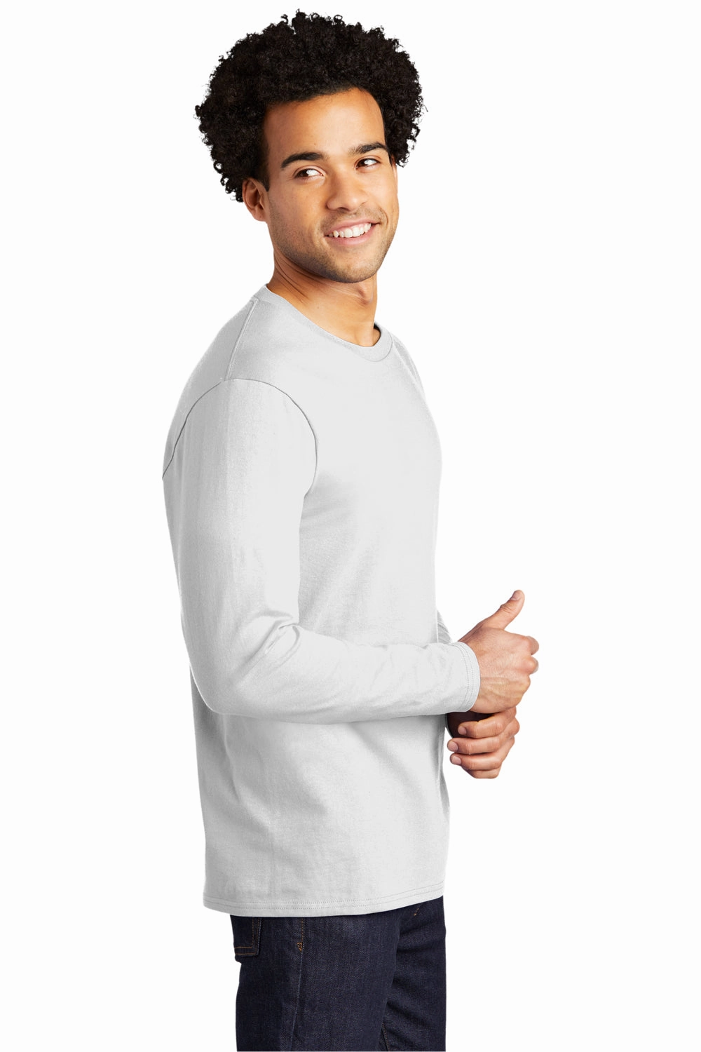 Port & Company Mens Bouncer Long Sleeve Crewneck T-Shirt - White