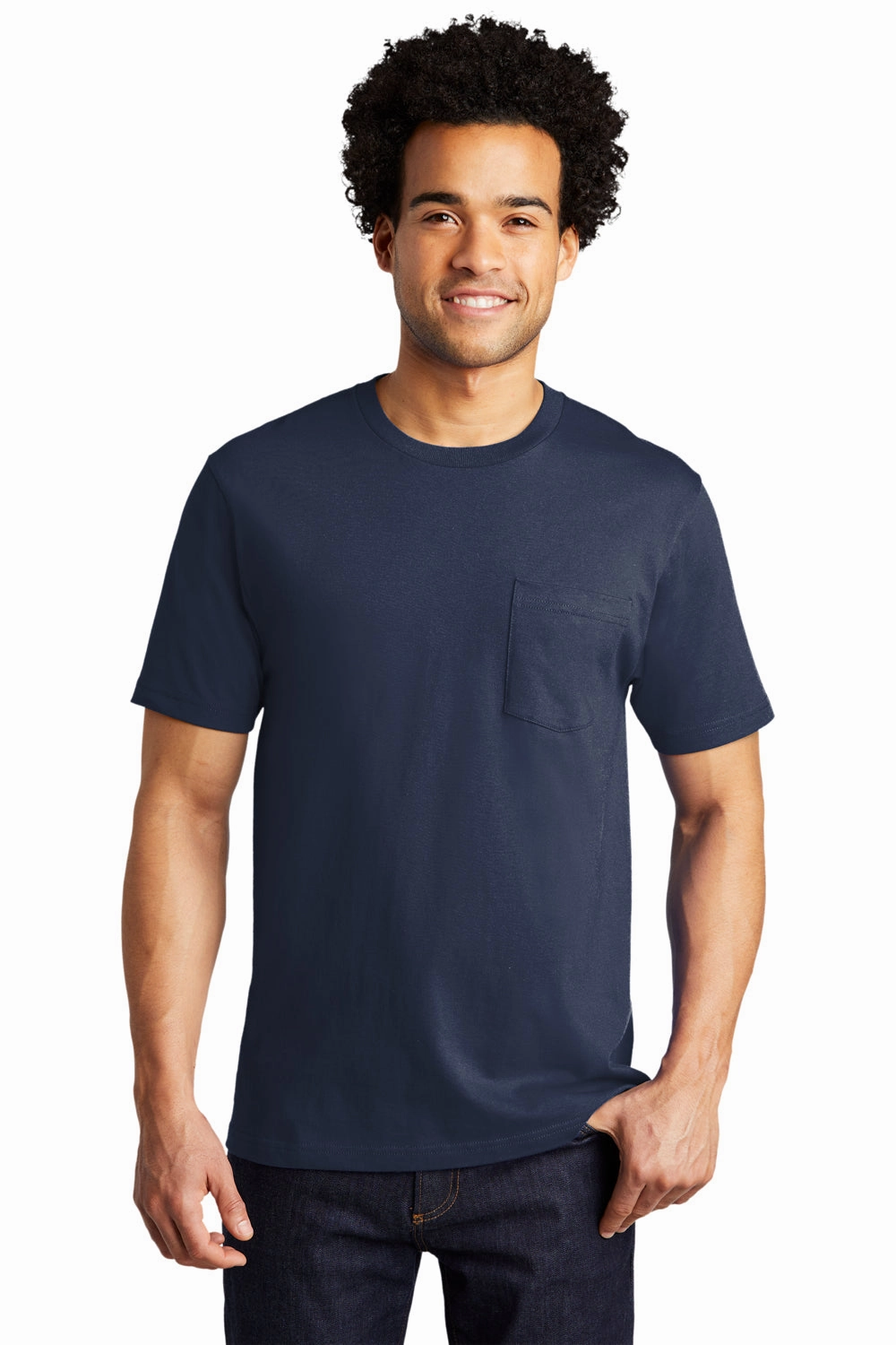 Port & Company Mens Bouncer Short Sleeve Crewneck T-Shirt w/ Pocket - Navy Blue
