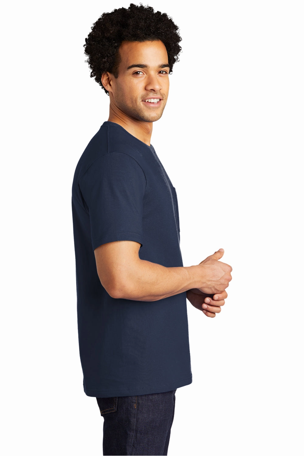 Port & Company Mens Bouncer Short Sleeve Crewneck T-Shirt w/ Pocket - Navy Blue