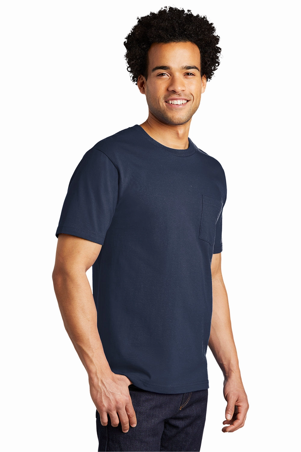 Port & Company Mens Bouncer Short Sleeve Crewneck T-Shirt w/ Pocket - Navy Blue