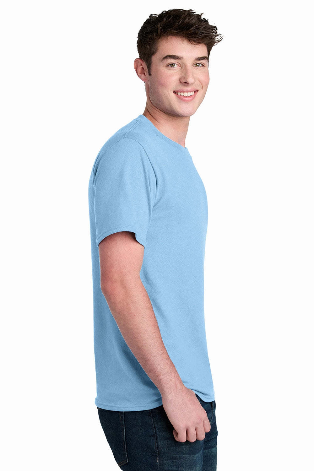 Port & Company Mens Core Blend Recycled Short Sleeve Crewneck T-Shirt - Light Blue