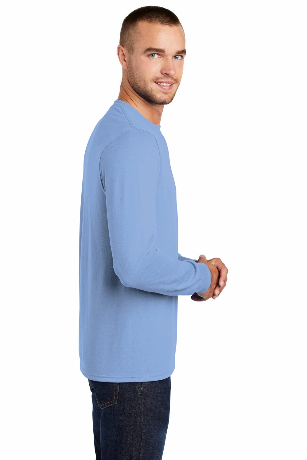 Port & Company Mens Core Long Sleeve Crewneck T-Shirt - Light Blue