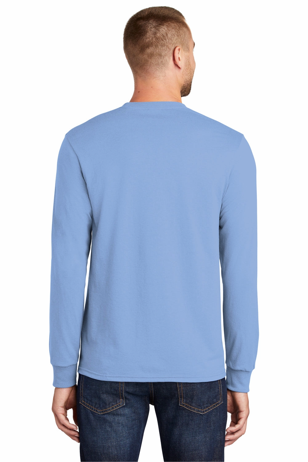 Port & Company Mens Core Long Sleeve Crewneck T-Shirt - Light Blue
