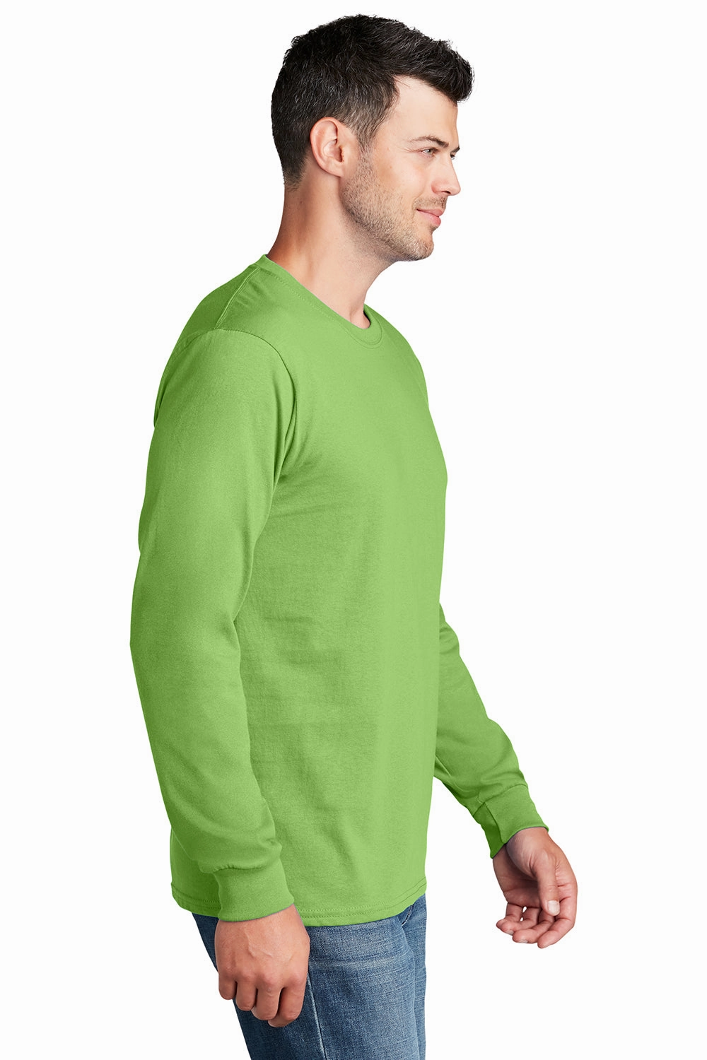 Port & Company Mens Core Long Sleeve Crewneck T-Shirt - Lime Green