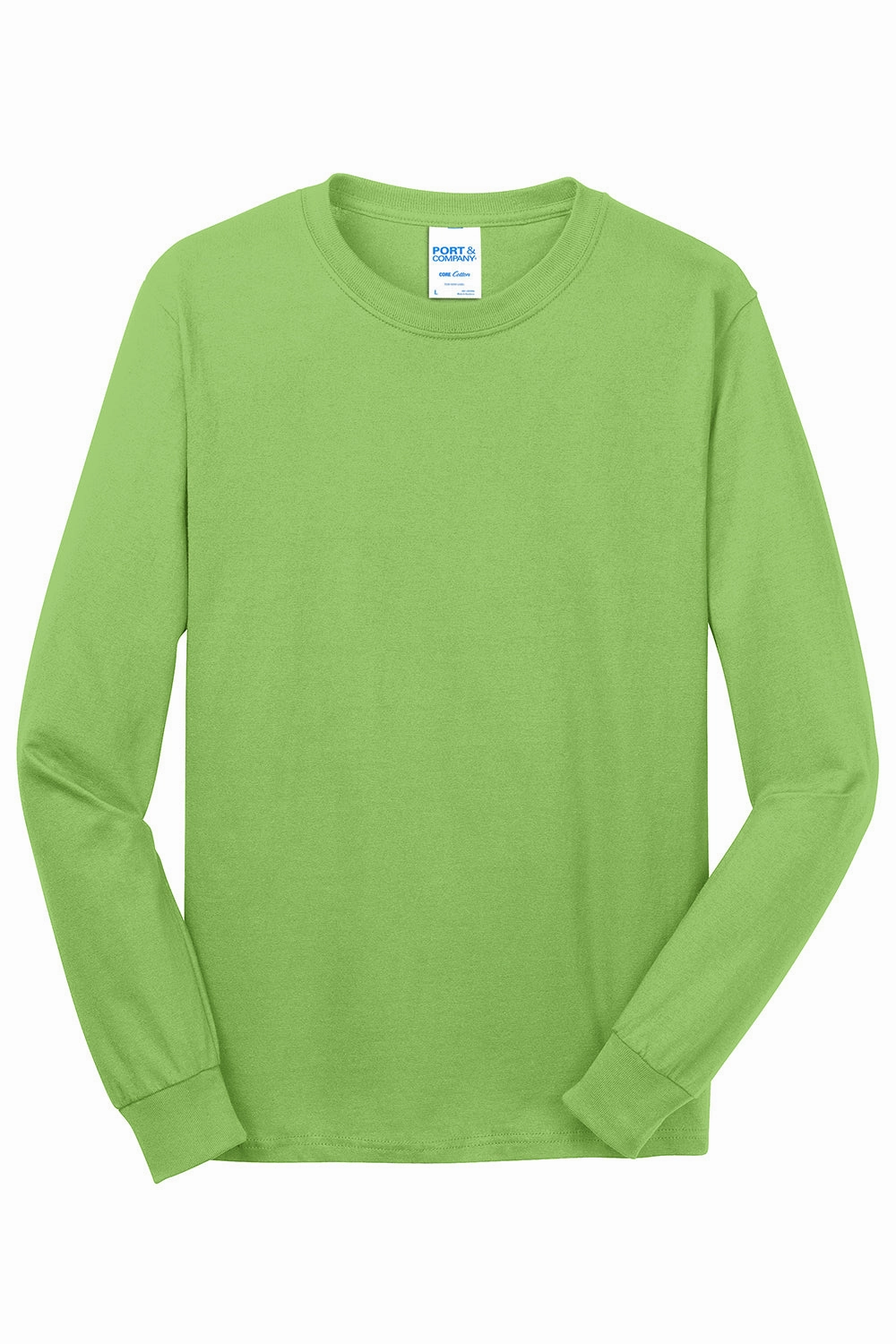 Port & Company Mens Core Long Sleeve Crewneck T-Shirt - Lime Green