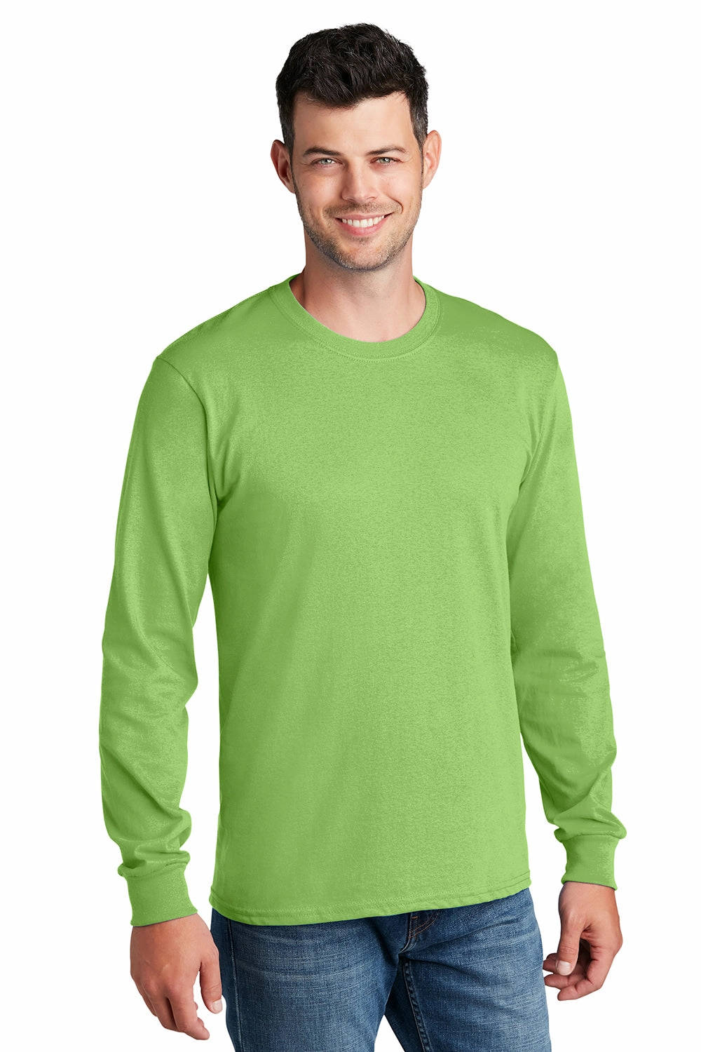 Port & Company Mens Core Long Sleeve Crewneck T-Shirt - Lime Green