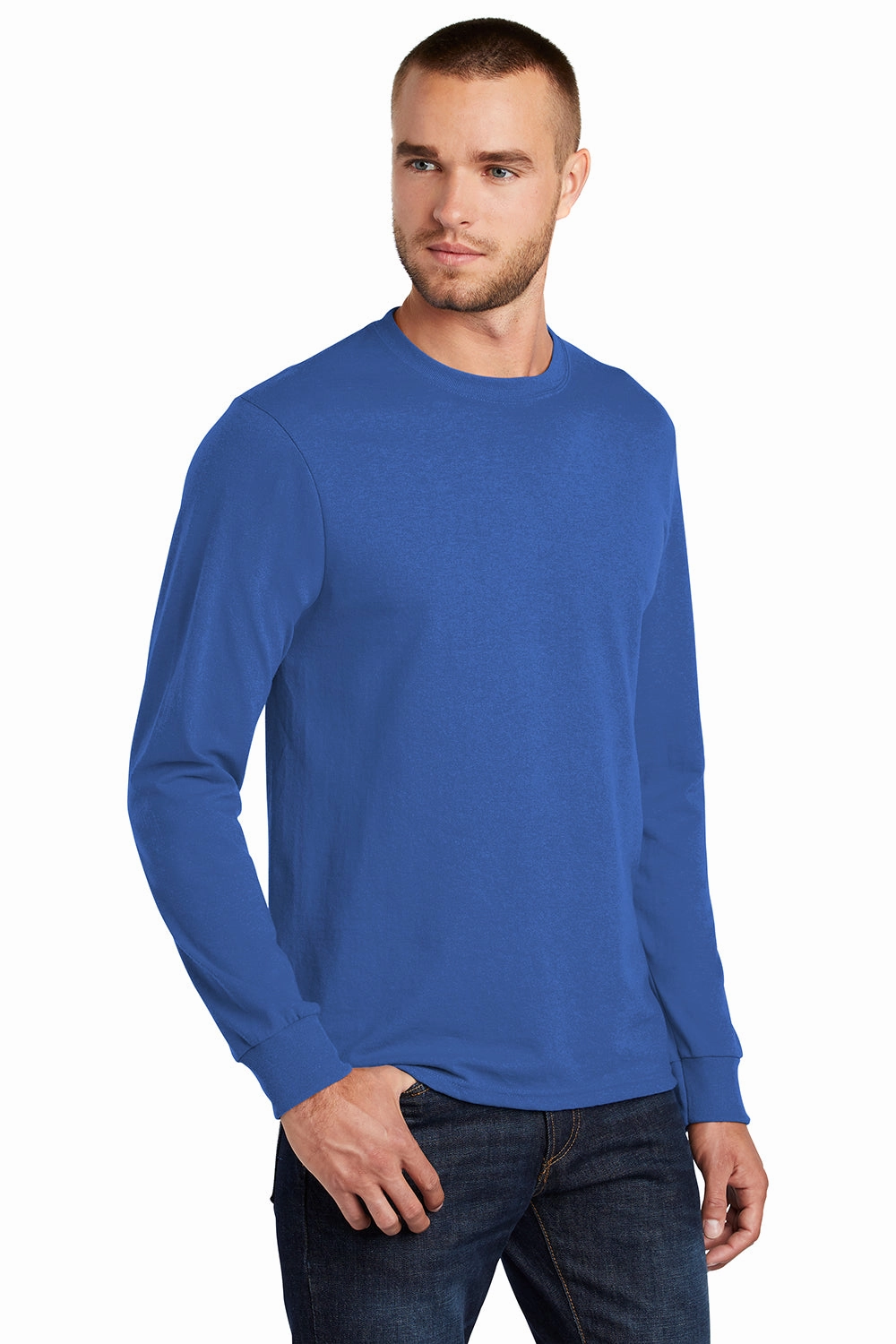 Port & Company Mens Core Long Sleeve Crewneck T-Shirt - Royal Blue