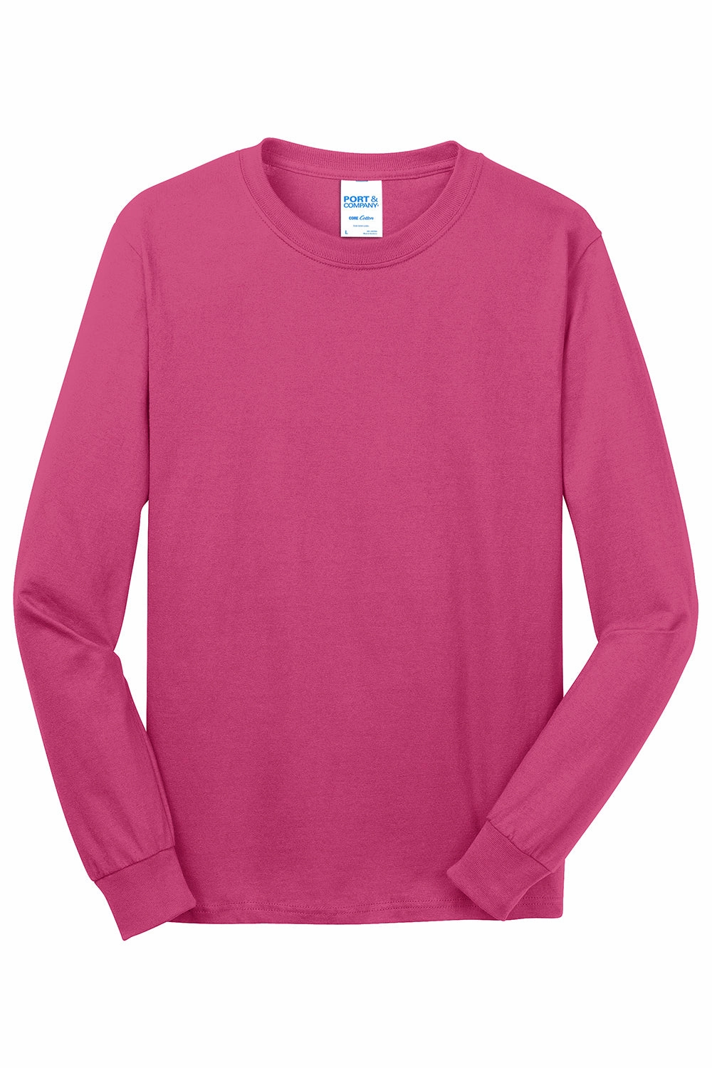 Port & Company Mens Core Long Sleeve Crewneck T-Shirt - Sangria Pink