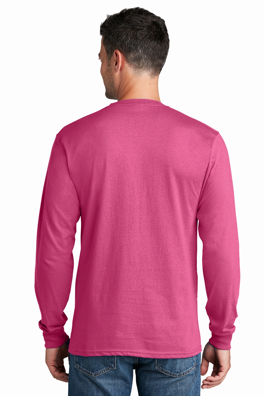 Port & Company Mens Core Long Sleeve Crewneck T-Shirt - Sangria Pink