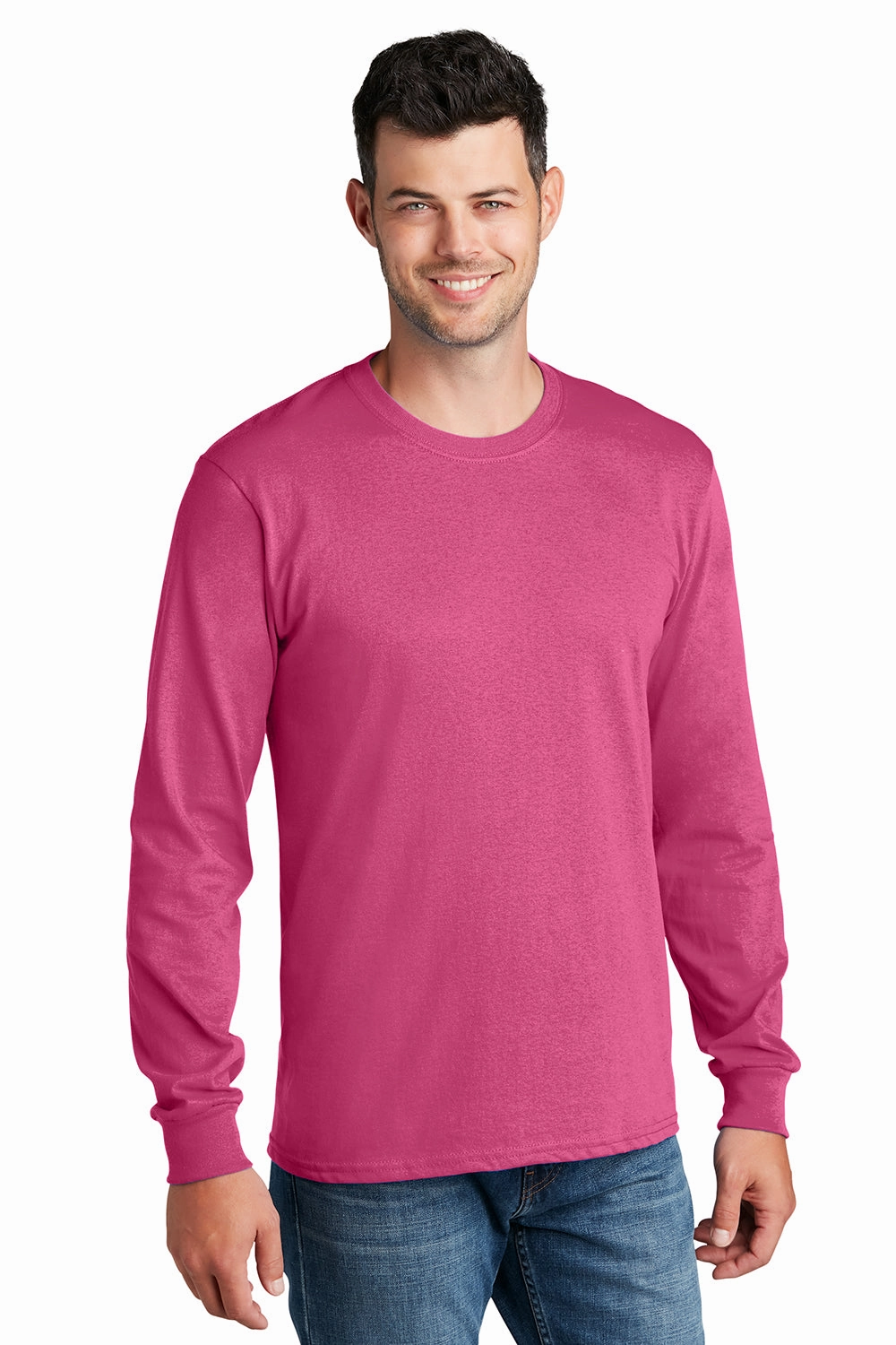 Port & Company Mens Core Long Sleeve Crewneck T-Shirt - Sangria Pink