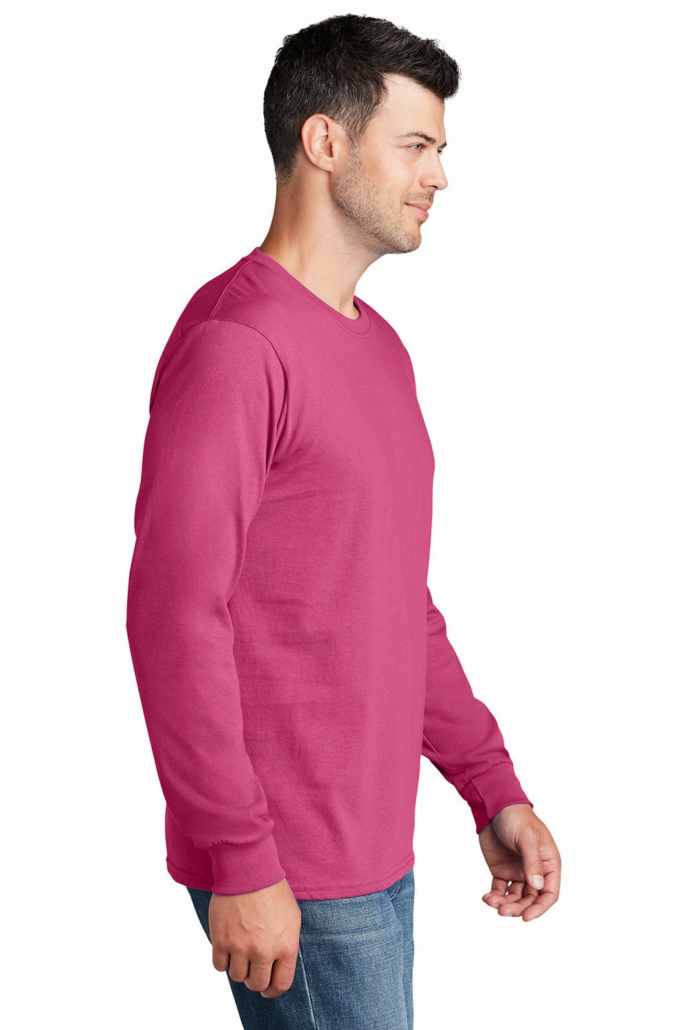 Port & Company Mens Core Long Sleeve Crewneck T-Shirt - Sangria Pink