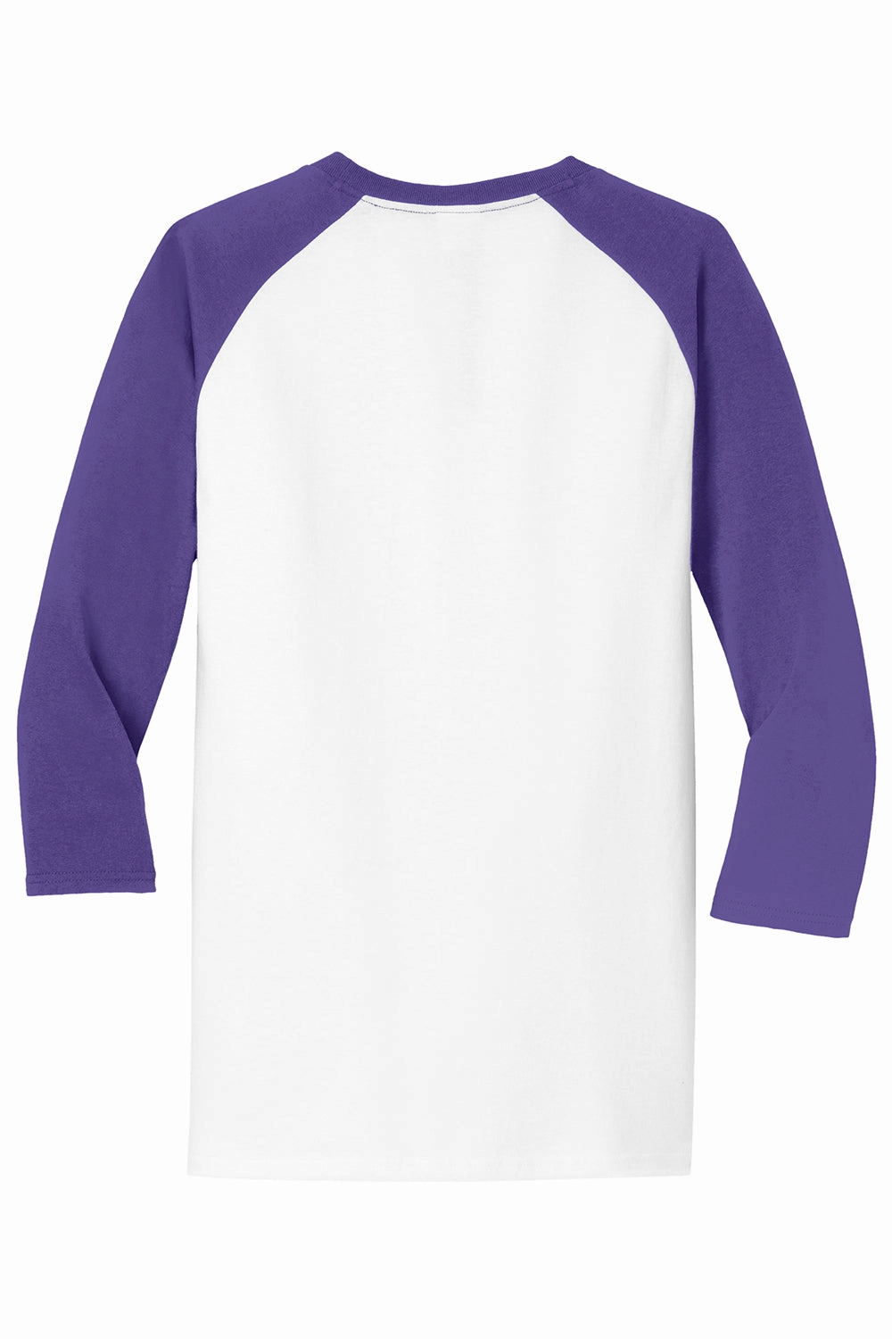 Port & Company Mens Core Moisture Wicking 3/4 Sleeve Crewneck T-Shirt - White/Purple - Closeout