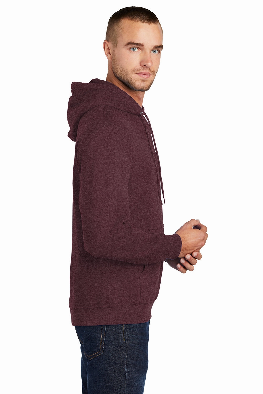 Port & Company Mens Core Pill Resistant Fleece Hooded Sweatshirt Hoodie w/ Pouch Pocket - Heather Athletic Maroon