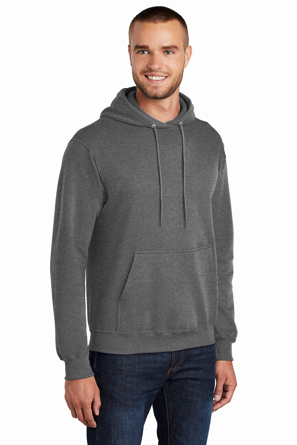 Port & Company Mens Core Pill Resistant Fleece Hooded Sweatshirt Hoodie w/ Pouch Pocket - Heather Graphite Grey