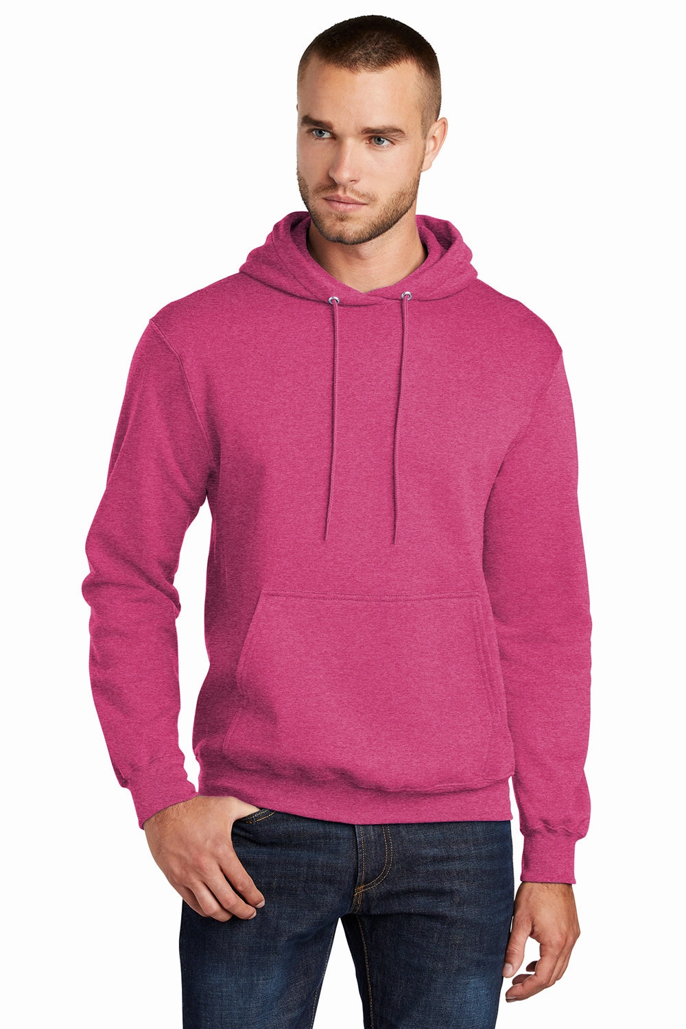 Port & Company Mens Core Pill Resistant Fleece Hooded Sweatshirt Hoodie w/ Pouch Pocket - Heather Sangria Pink