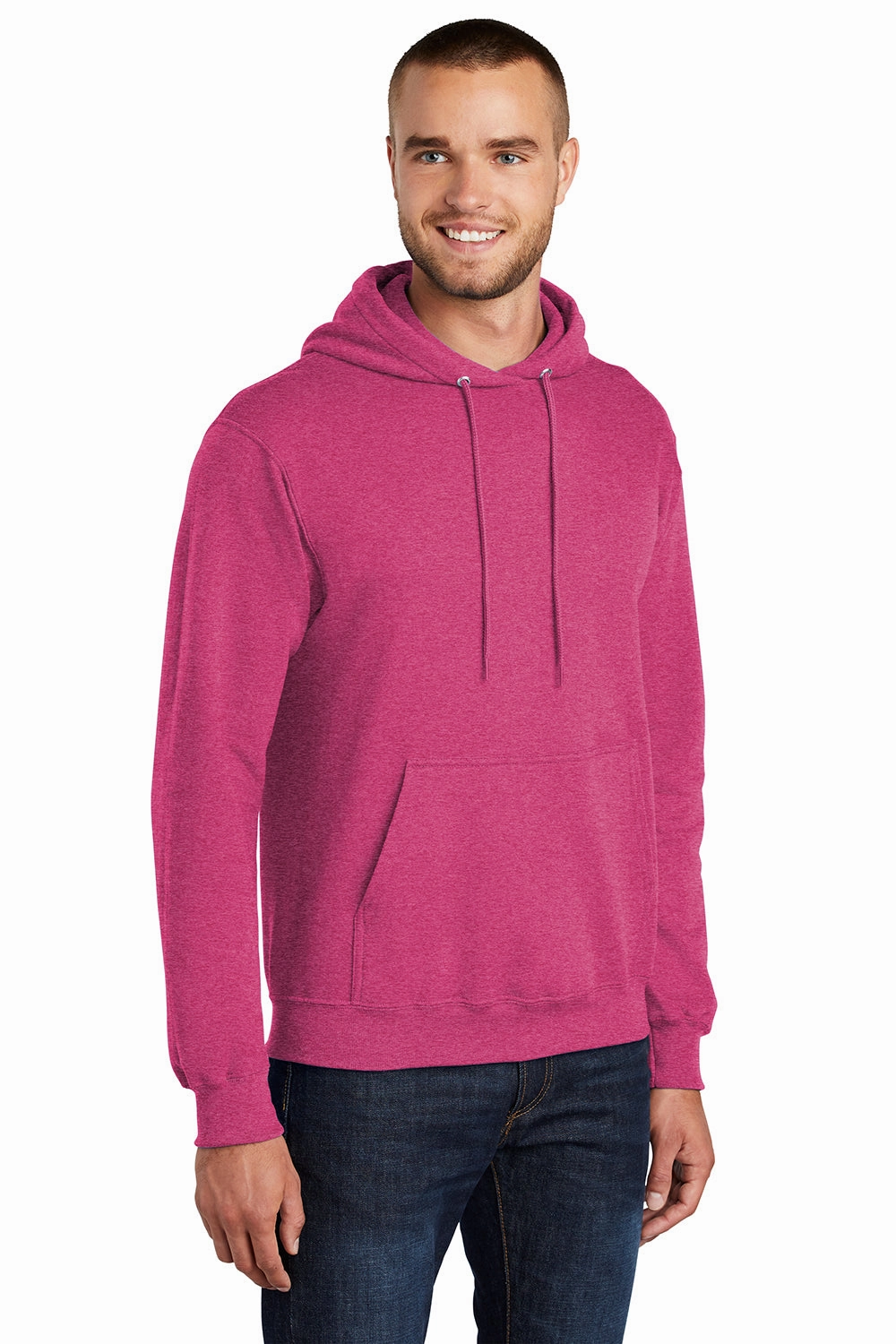 Port & Company Mens Core Pill Resistant Fleece Hooded Sweatshirt Hoodie w/ Pouch Pocket - Heather Sangria Pink