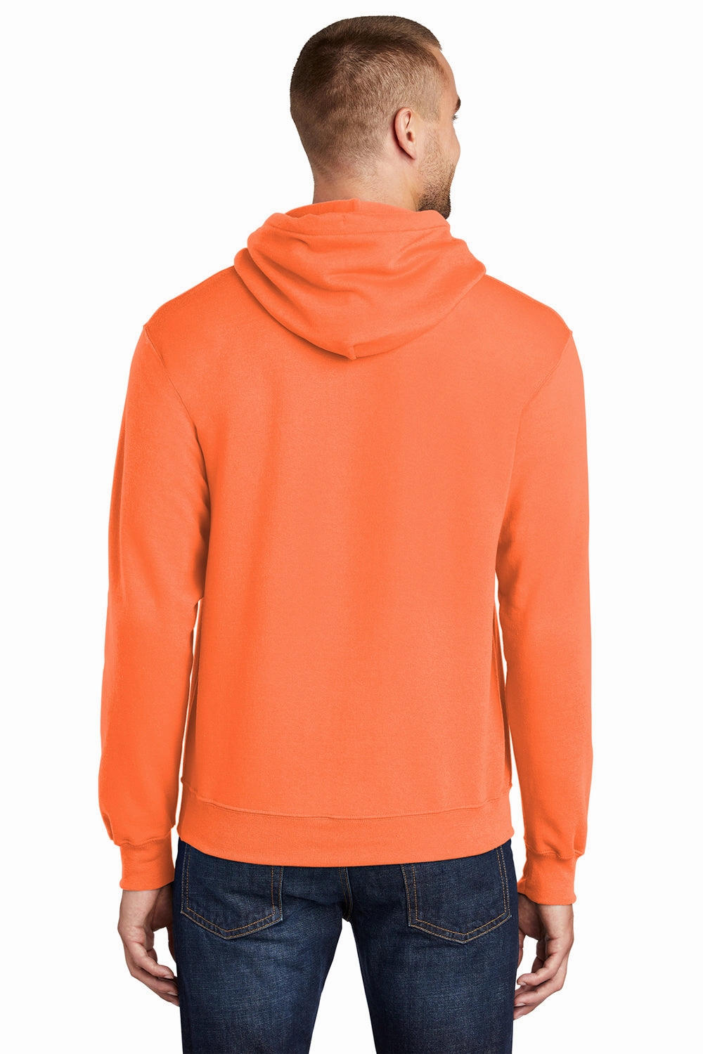 Port & Company Mens Core Pill Resistant Fleece Hooded Sweatshirt Hoodie w/ Pouch Pocket - Neon Orange