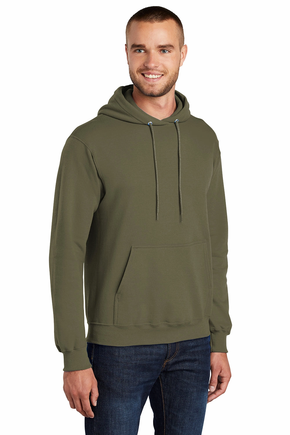 Port & Company Mens Core Pill Resistant Fleece Hooded Sweatshirt Hoodie w/ Pouch Pocket - Olive Drab Green