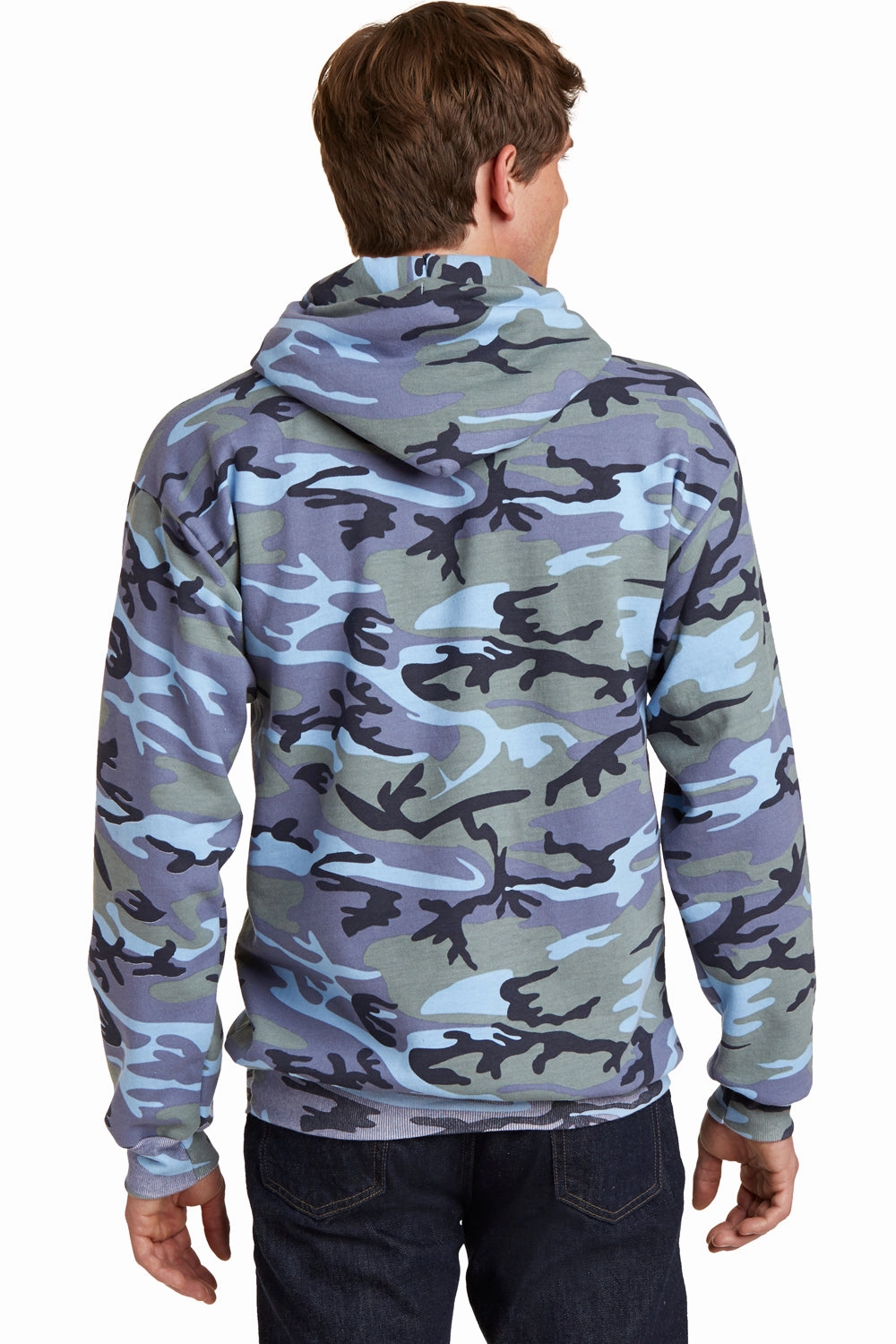 Port & Company Mens Core Pill Resistant Fleece Hooded Sweatshirt Hoodie w/ Pouch Pocket - Woodland Blue Camo