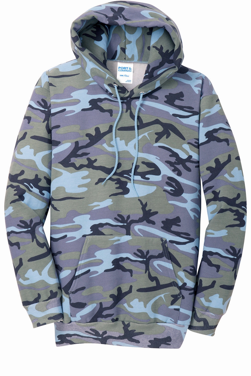 Port & Company Mens Core Pill Resistant Fleece Hooded Sweatshirt Hoodie w/ Pouch Pocket - Woodland Blue Camo