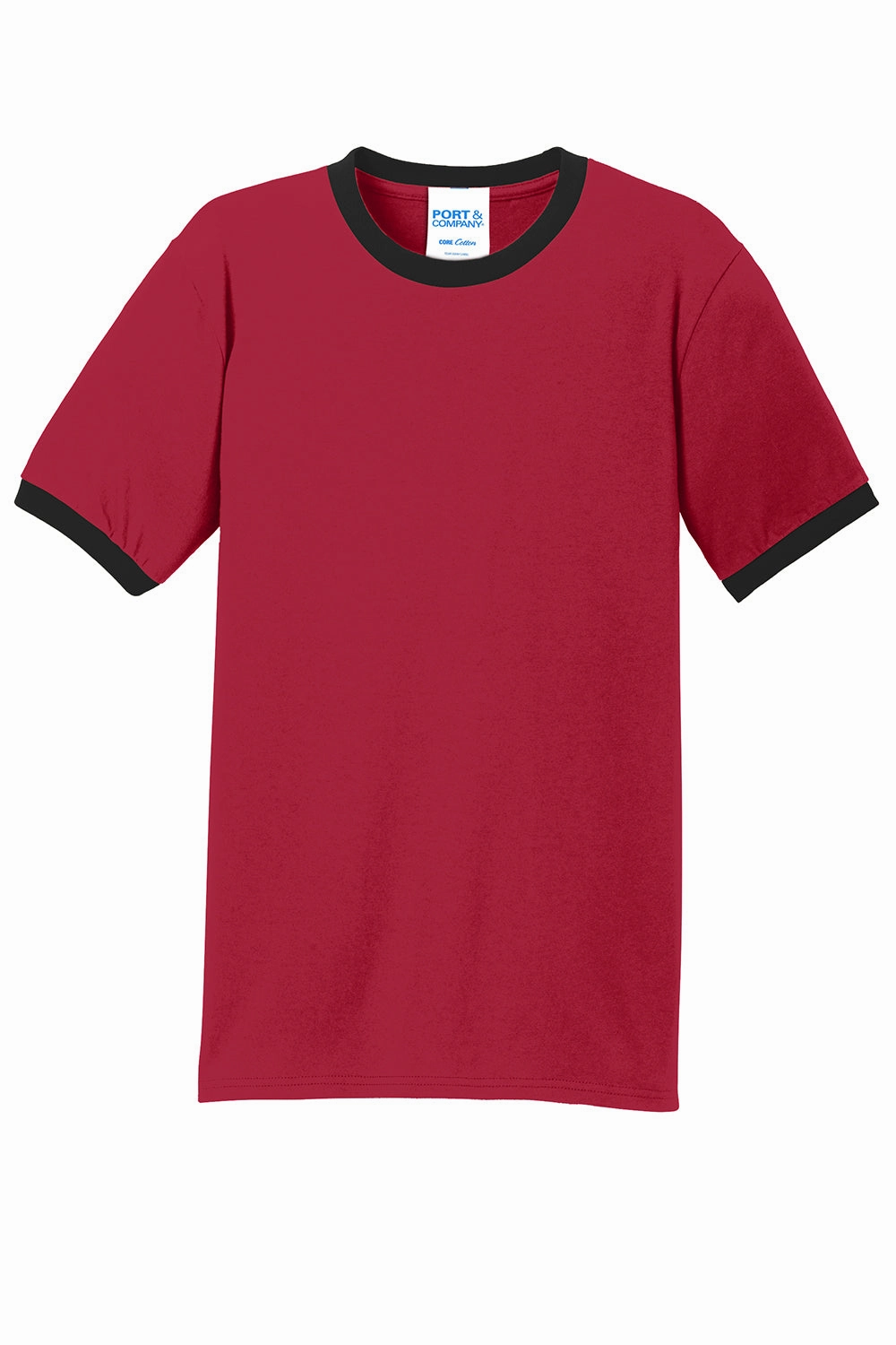 Port & Company Mens Core Ringer Short Sleeve Crewneck T-Shirt - Red/Jet Black