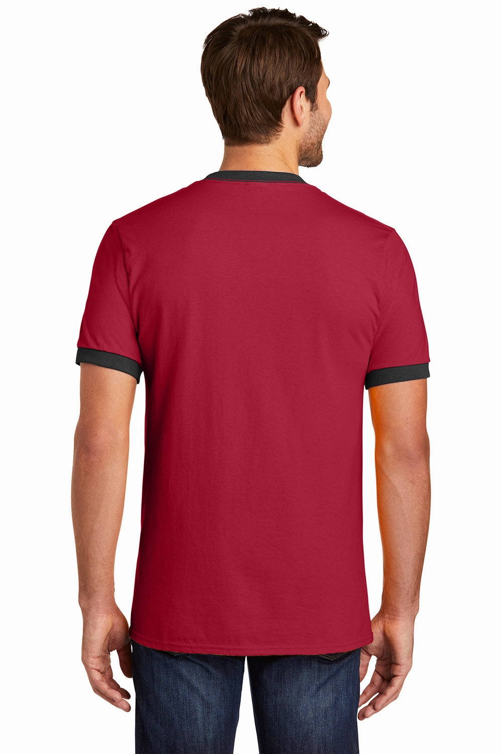 Port & Company Mens Core Ringer Short Sleeve Crewneck T-Shirt - Red/Jet Black