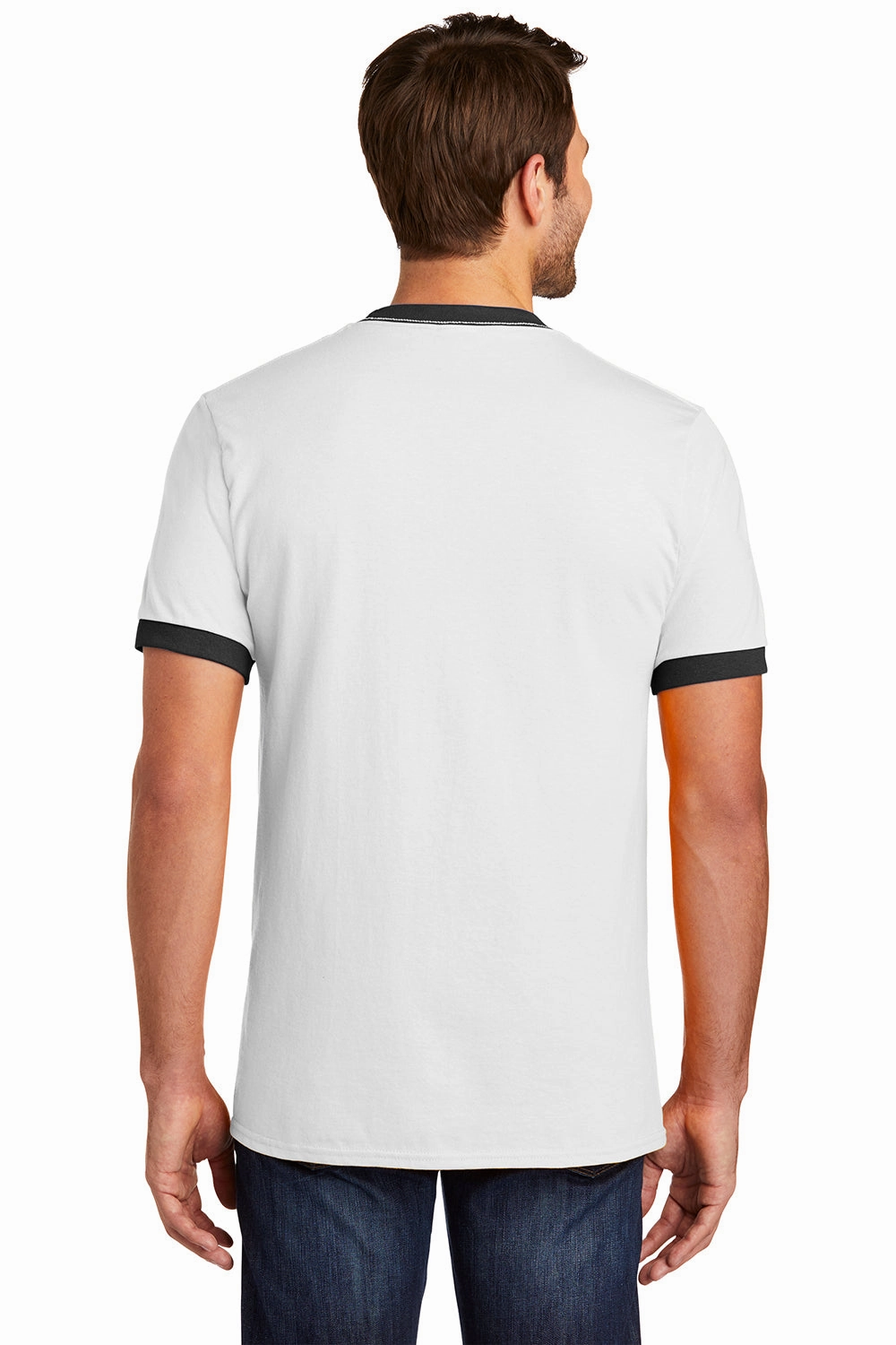 Port & Company Mens Core Ringer Short Sleeve Crewneck T-Shirt - White/Jet Black