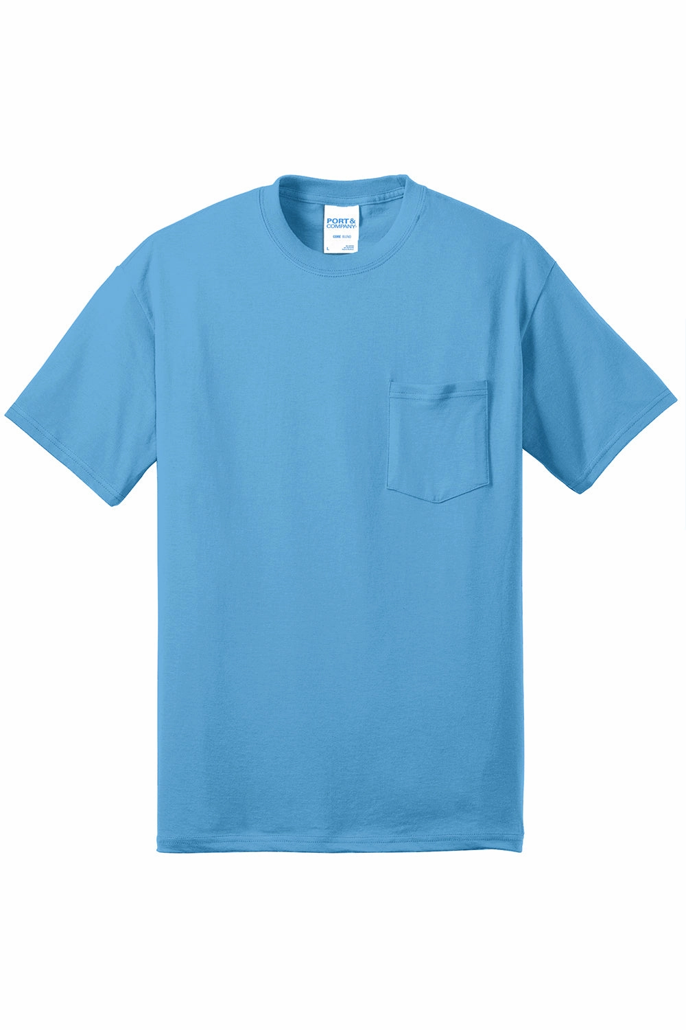 Port & Company Mens Core Short Sleeve Crewneck T-Shirt w/ Pocket - Aquatic Blue