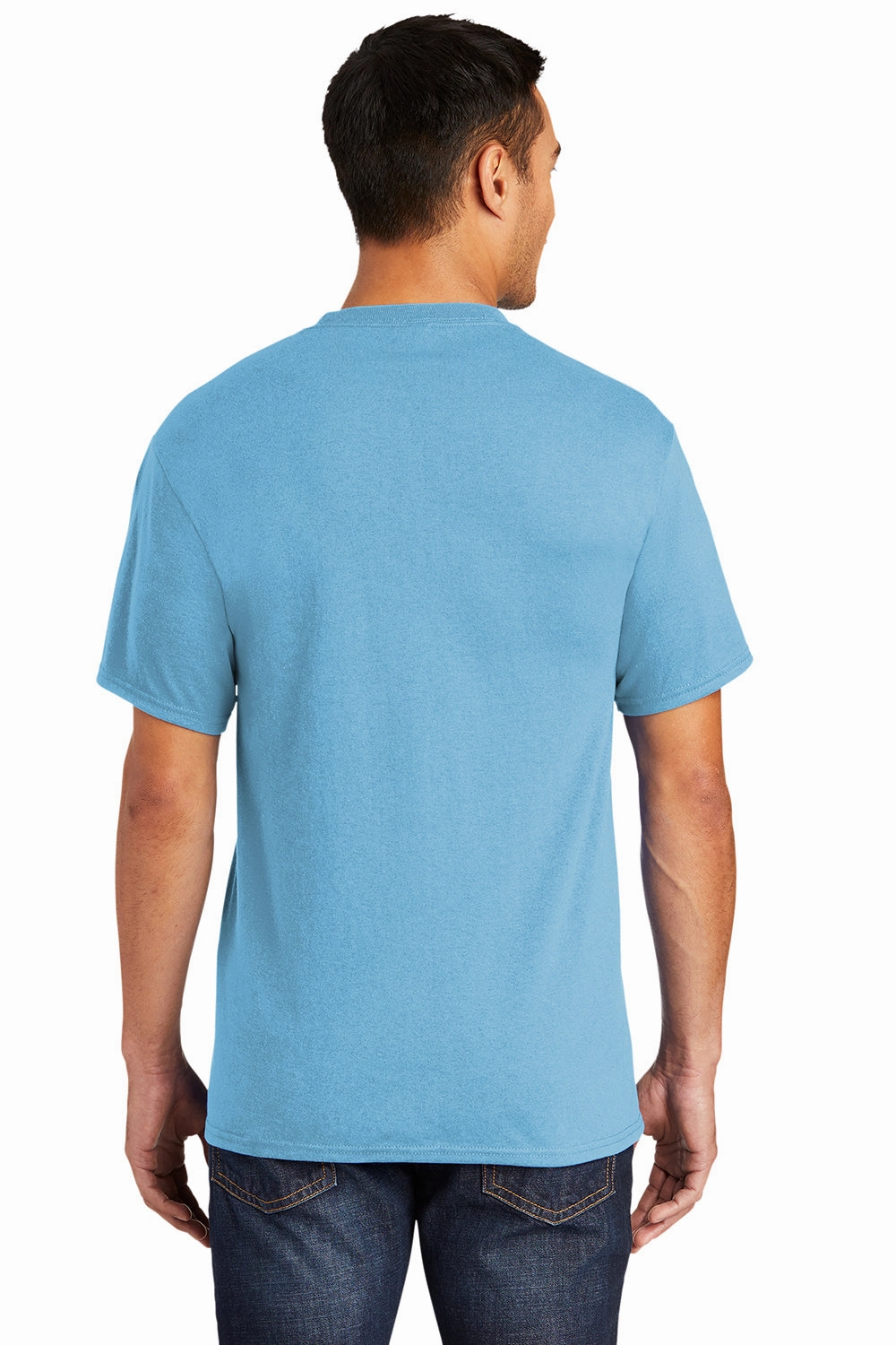 Port & Company Mens Core Short Sleeve Crewneck T-Shirt w/ Pocket - Aquatic Blue