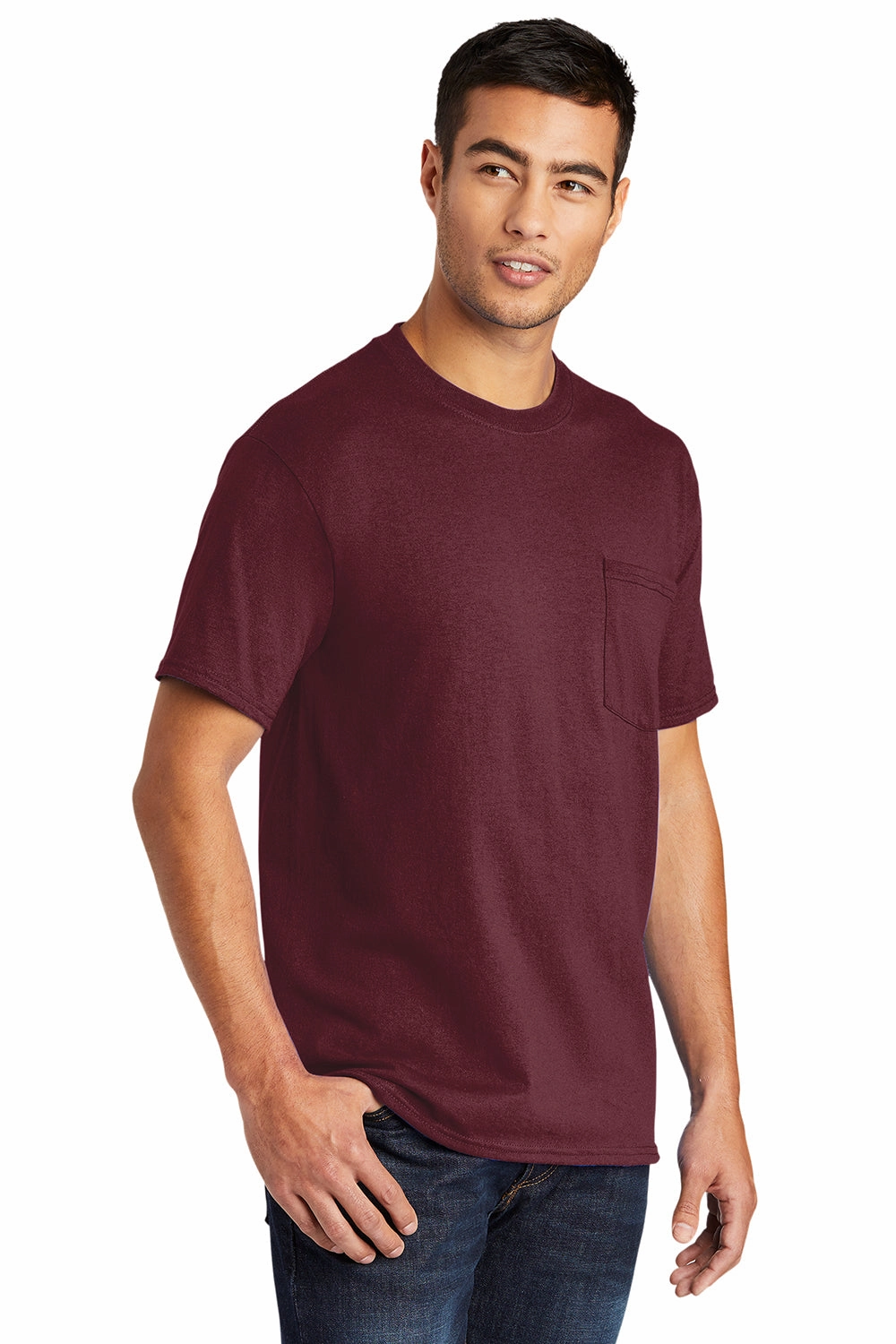 Port & Company Mens Core Short Sleeve Crewneck T-Shirt w/ Pocket - Athletic Maroon